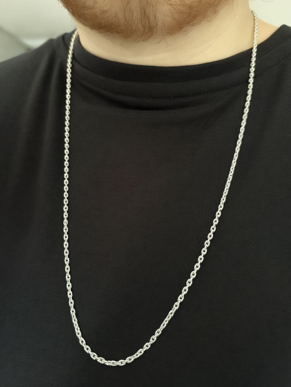 Cadena Eslabón Limada 60cm Plata Fina 925 -3