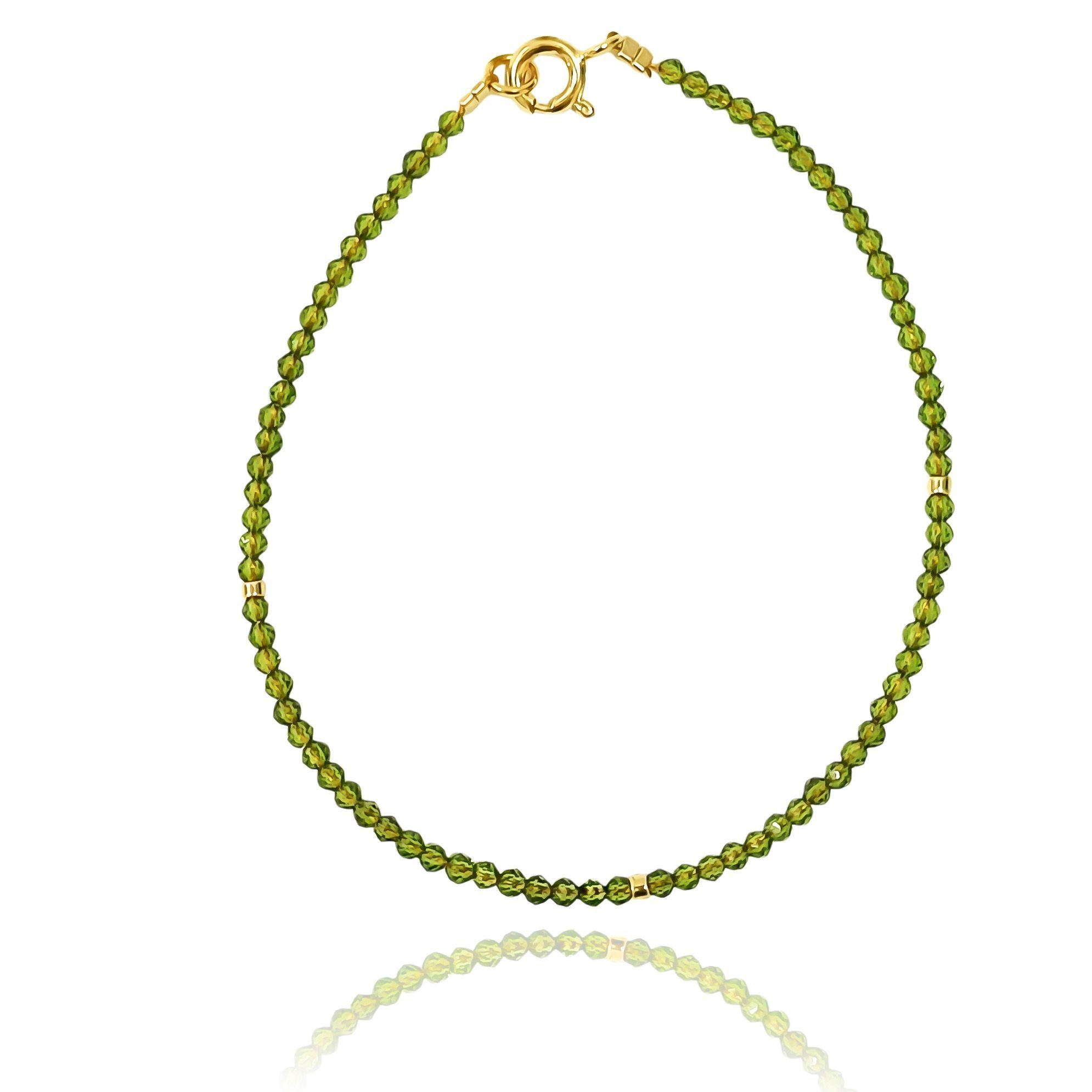 Pulsera Cristal Verde Olivo Enchapado Oro 18K-0