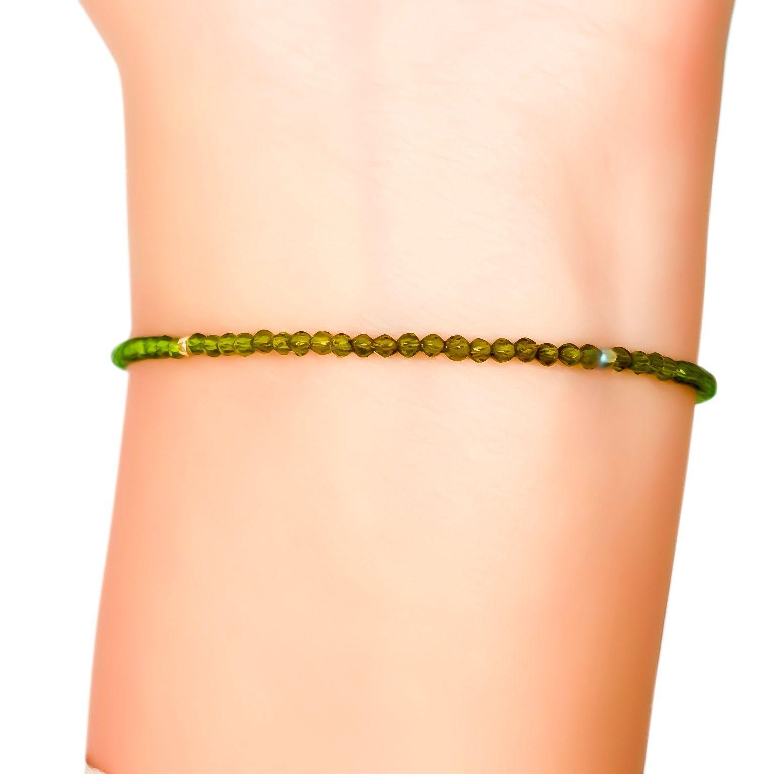 Pulsera Cristal Verde Olivo Enchapado Oro 18K-2
