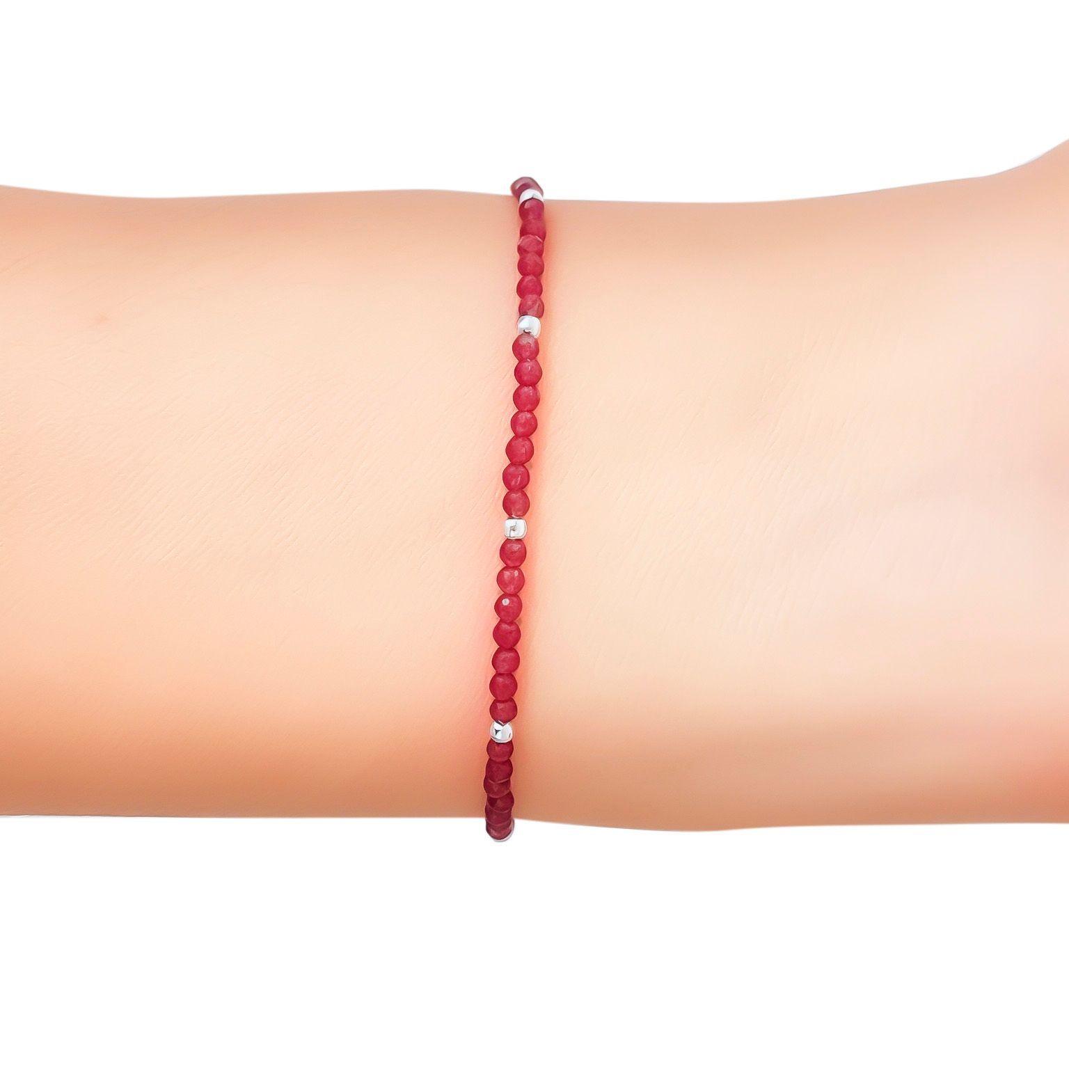 Pulsera Rubí Facetada 2mm Bolitas Plata Fina 925-2