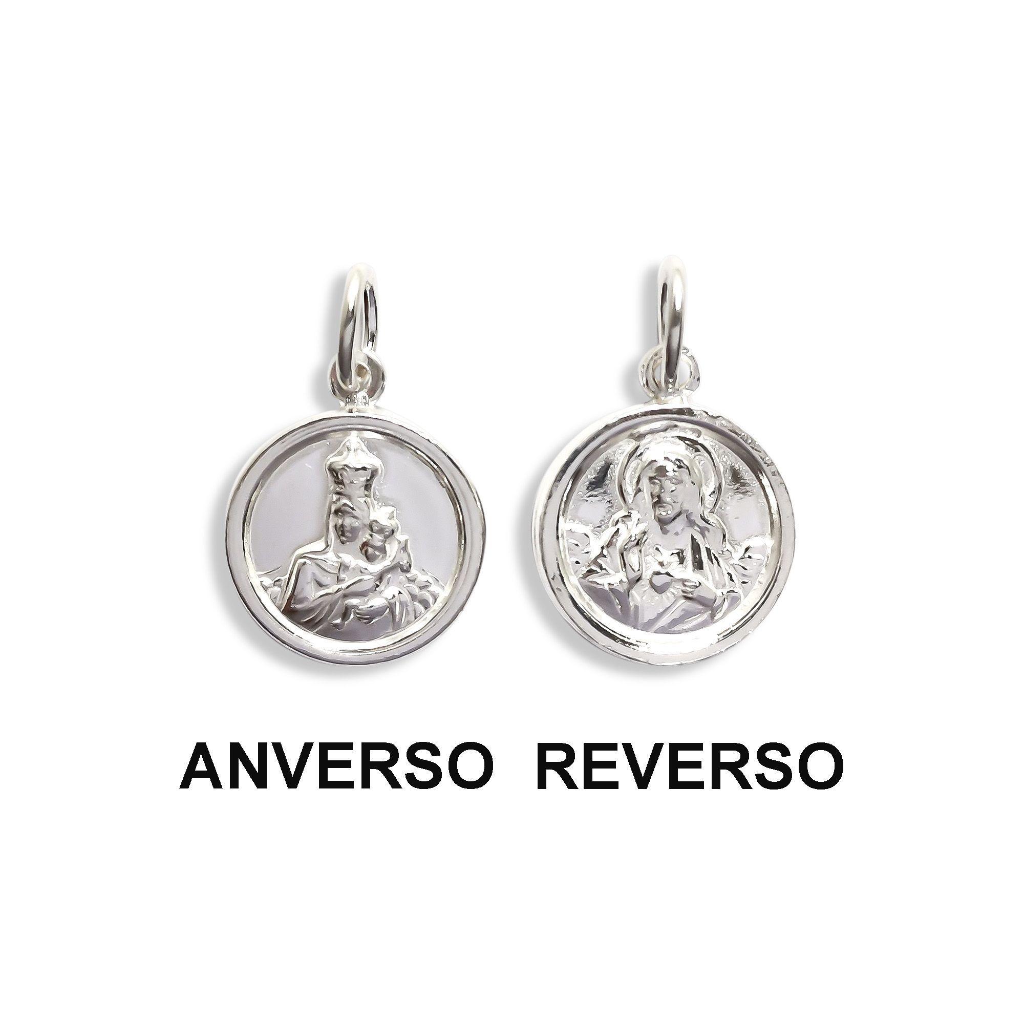 Colgante Medalla Escapulario Virgen Sagrado Corazón 14mm Plata Fina 925-1