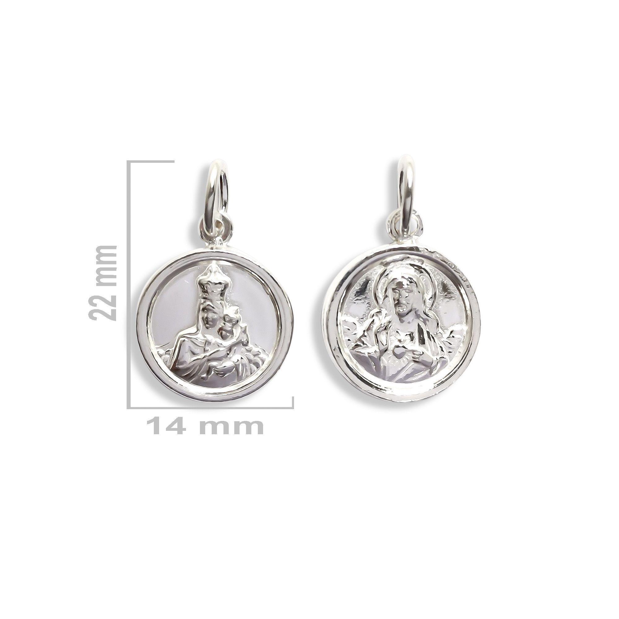 Colgante Medalla Escapulario Virgen Sagrado Corazón 14mm Plata Fina 925-2