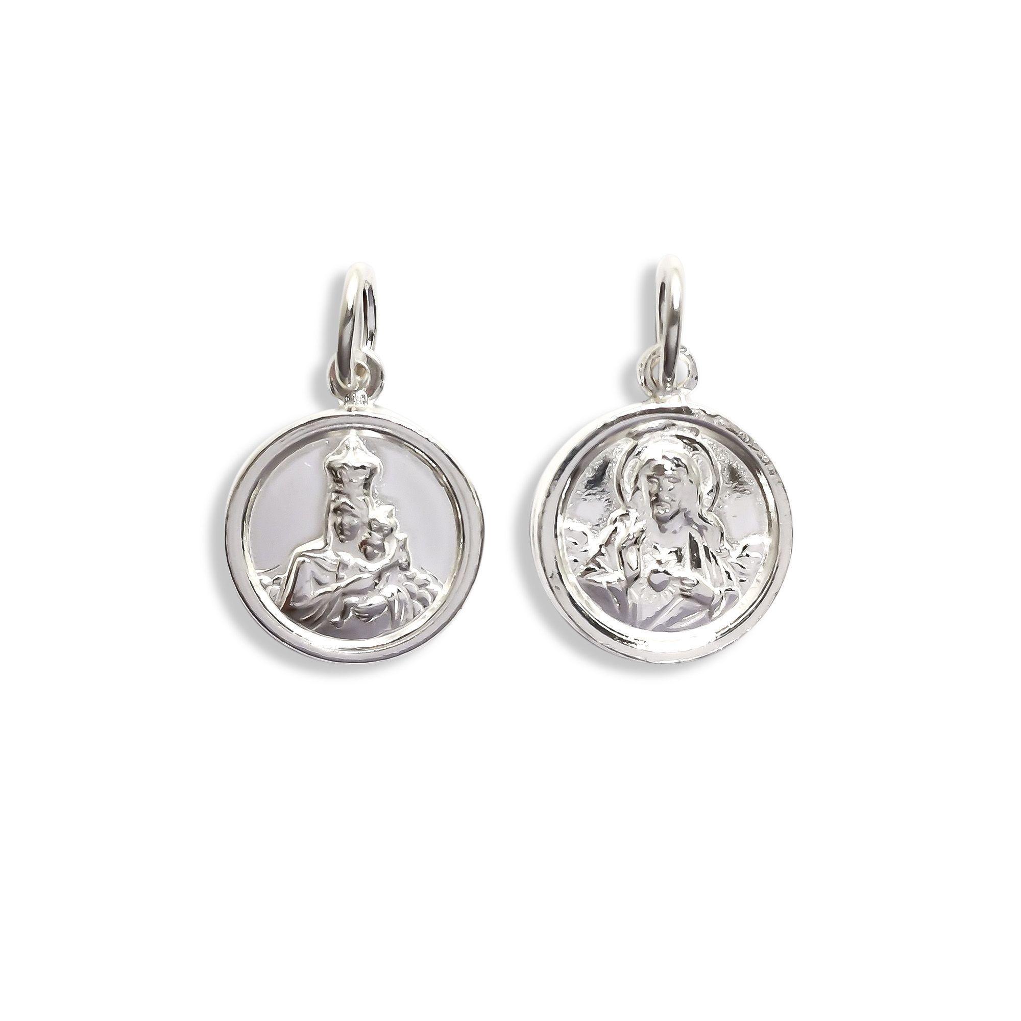 Colgante Medalla Escapulario Virgen Sagrado Corazón 14mm Plata Fina 925-0
