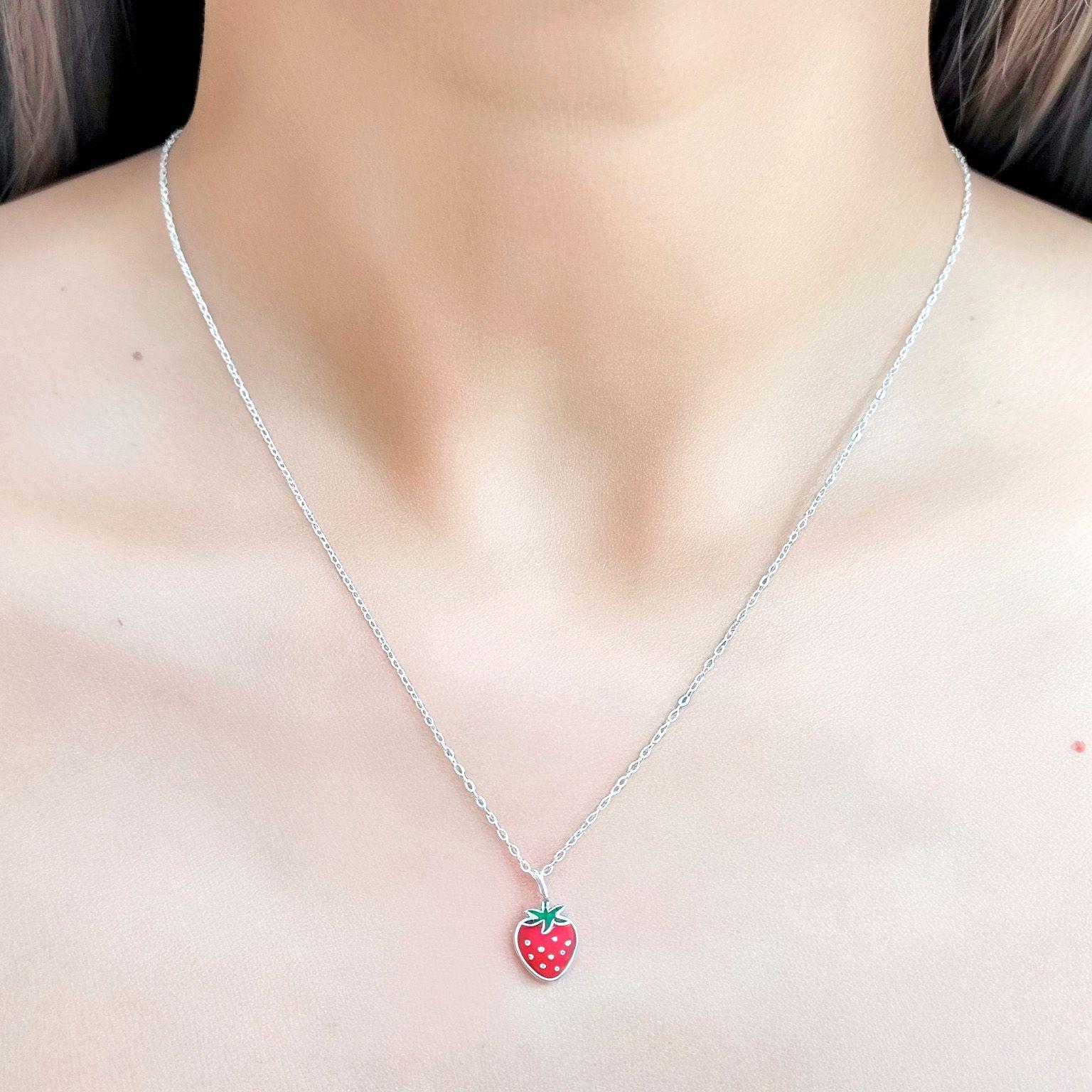 Collar Frutilla Eslabón Plata Fina 925-2