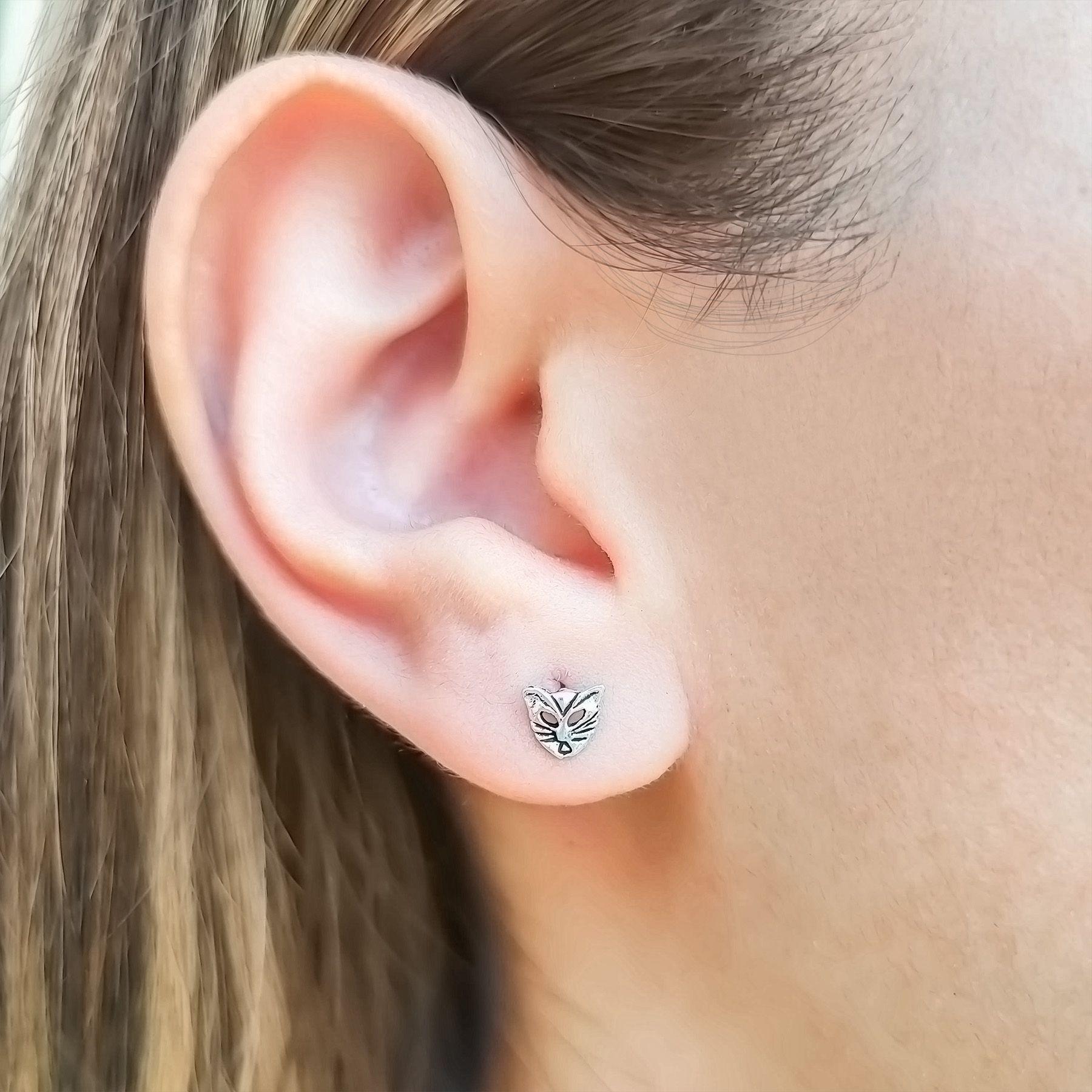 Aros Cara Gato Mini Plata Fina 925A-0