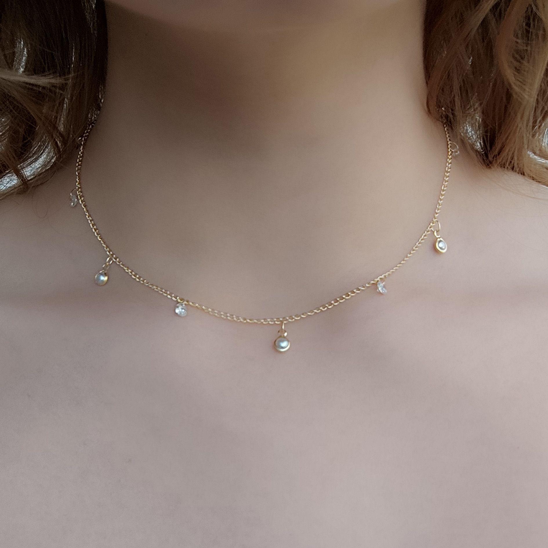 Collar Choker Perlitas Sintéticas Circones Enchapada Oro 18K 42cm-1
