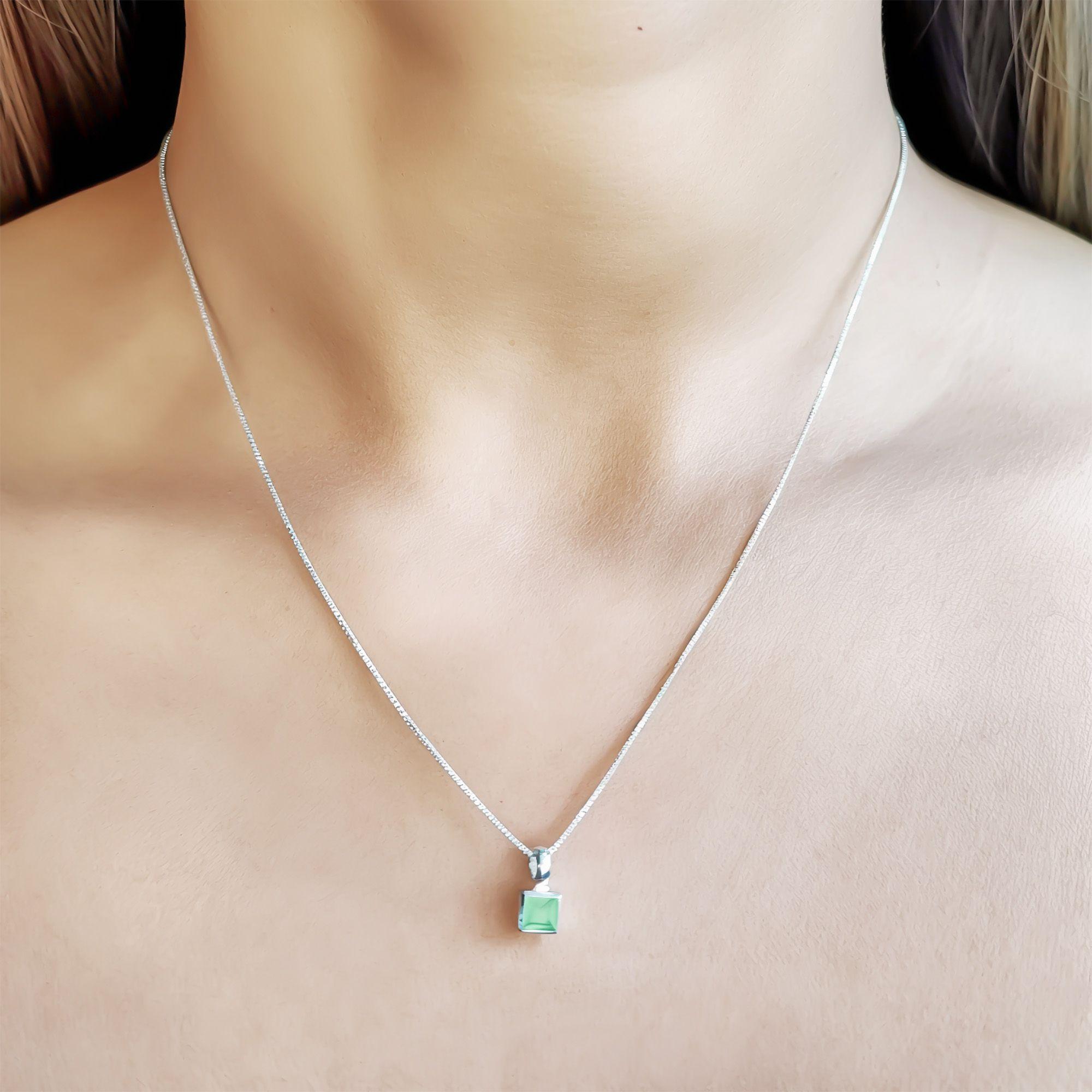 Collar Calcedonia Cuadrado Veneciana Plata Fina 925-1