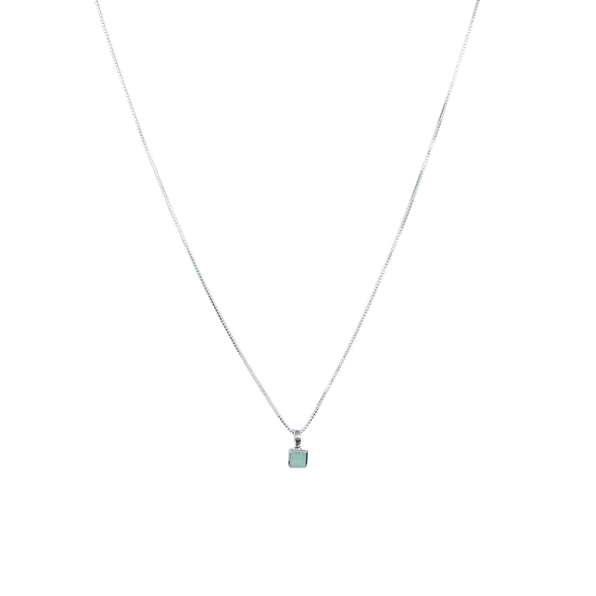 Collar Calcedonia Cuadrado Veneciana Plata Fina 925-3