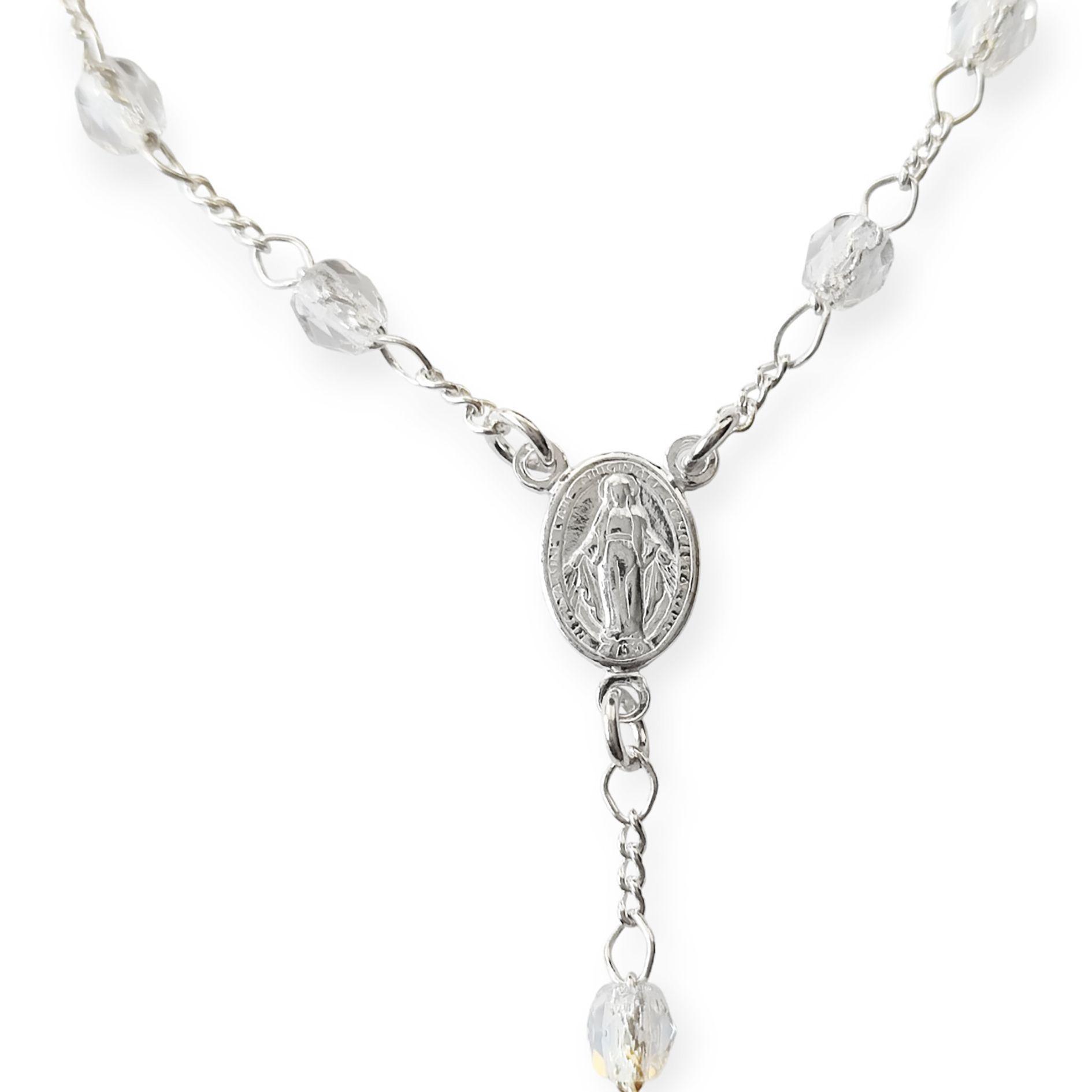 Pulsera Denario Cristal Blanco Plata Fina 925-2