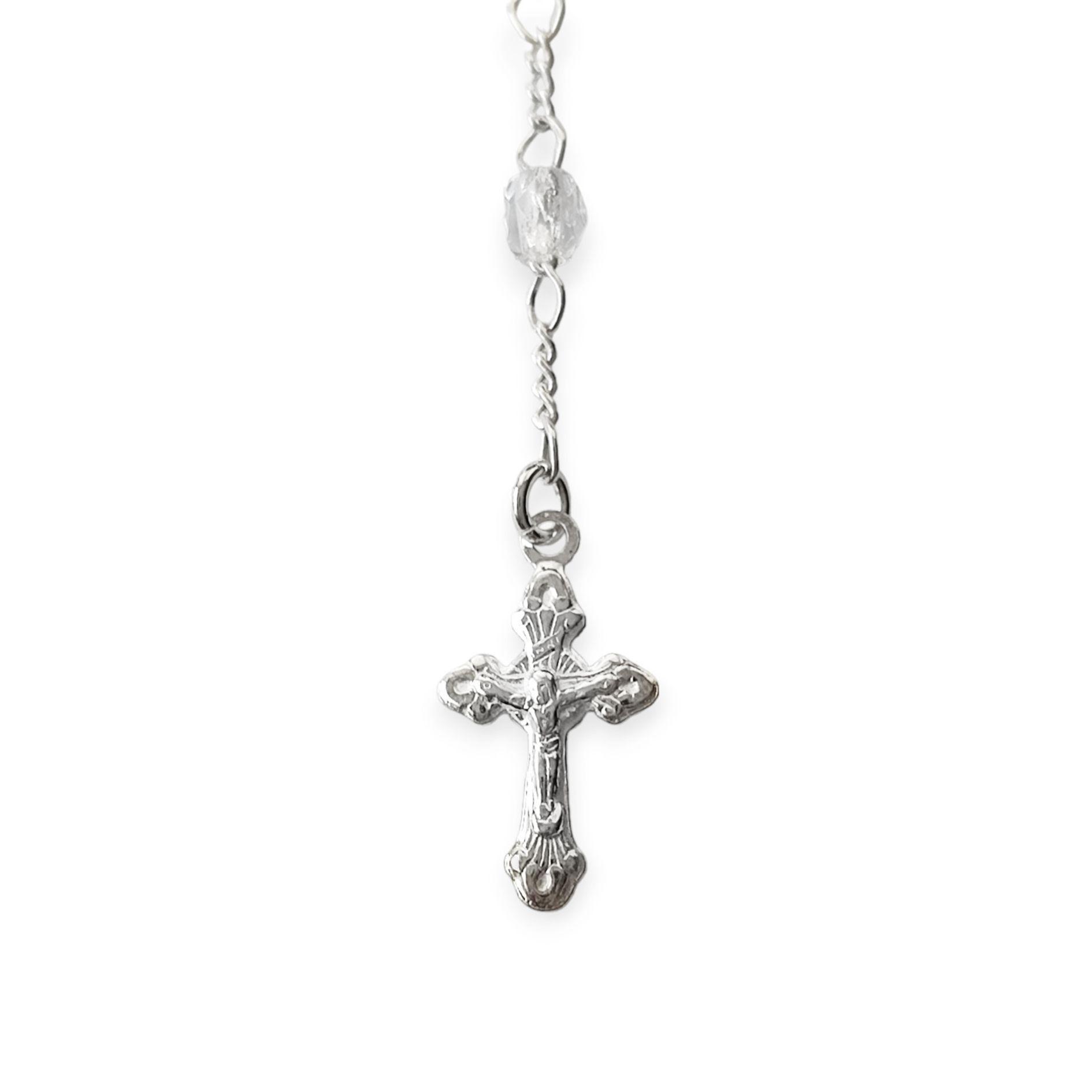 Pulsera Denario Cristal Blanco Plata Fina 925-3