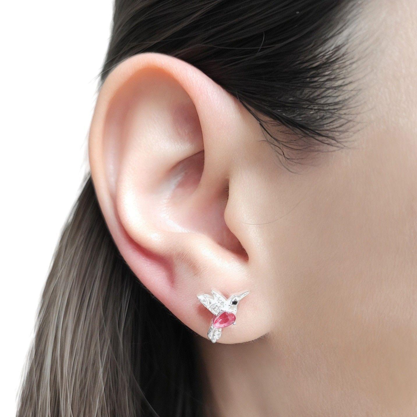 Aros Colibrí Circón Rosado Plata Fina 925-2