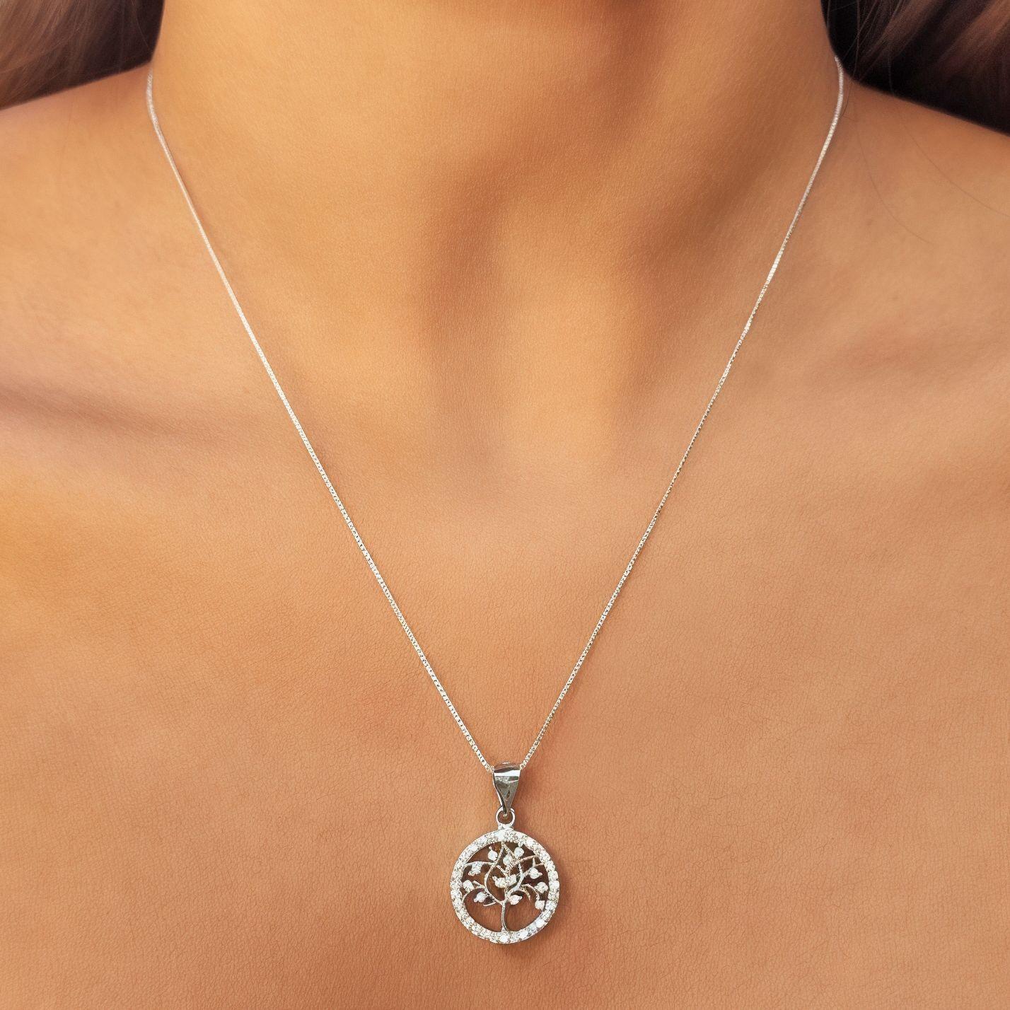 Collar Árbol De La Vida Circón Plata Fina 925 Baño Rodio-2