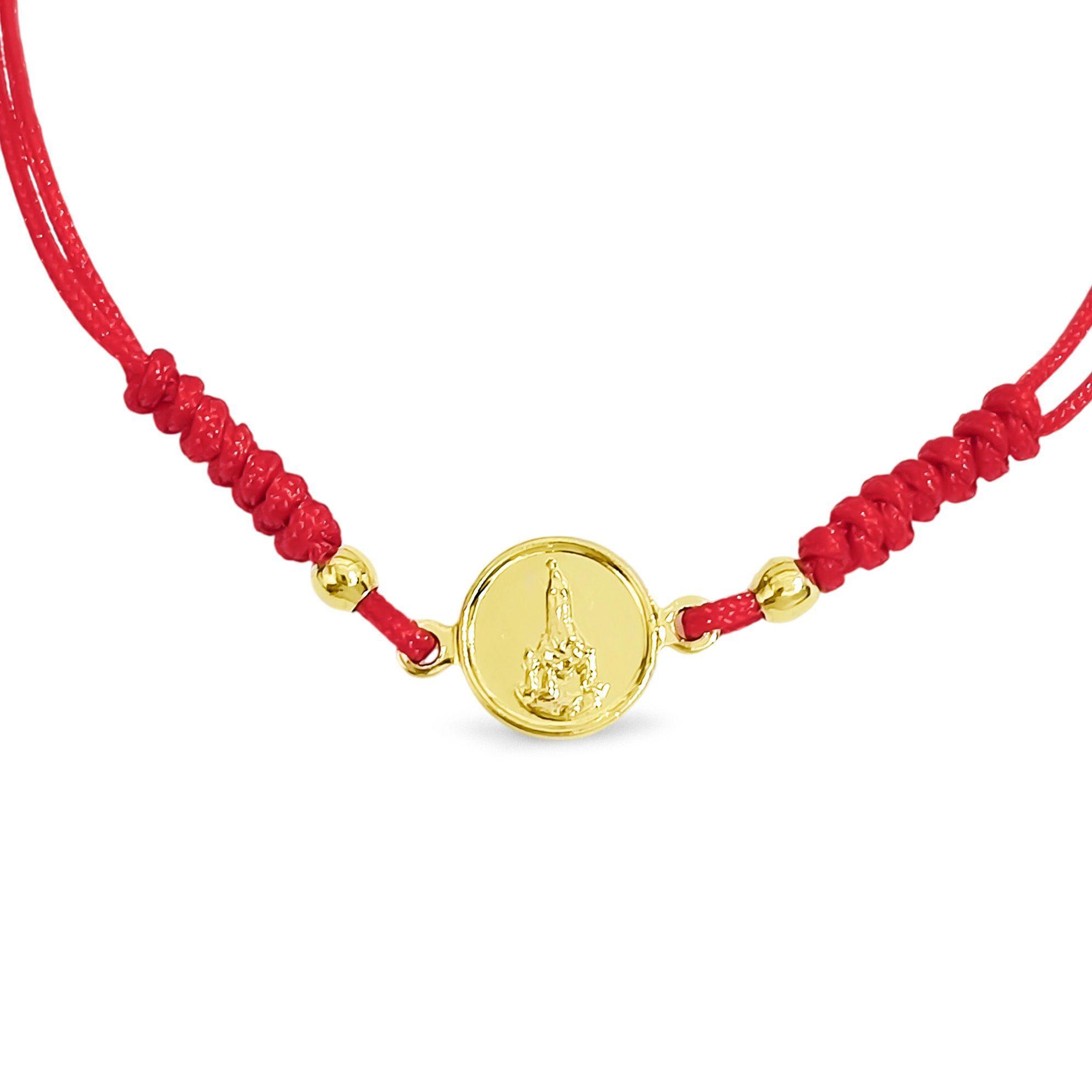 Pulsera Medalla Nuestra Señora De Fátima Enchapado Oro 18K Cordón Rojo-2