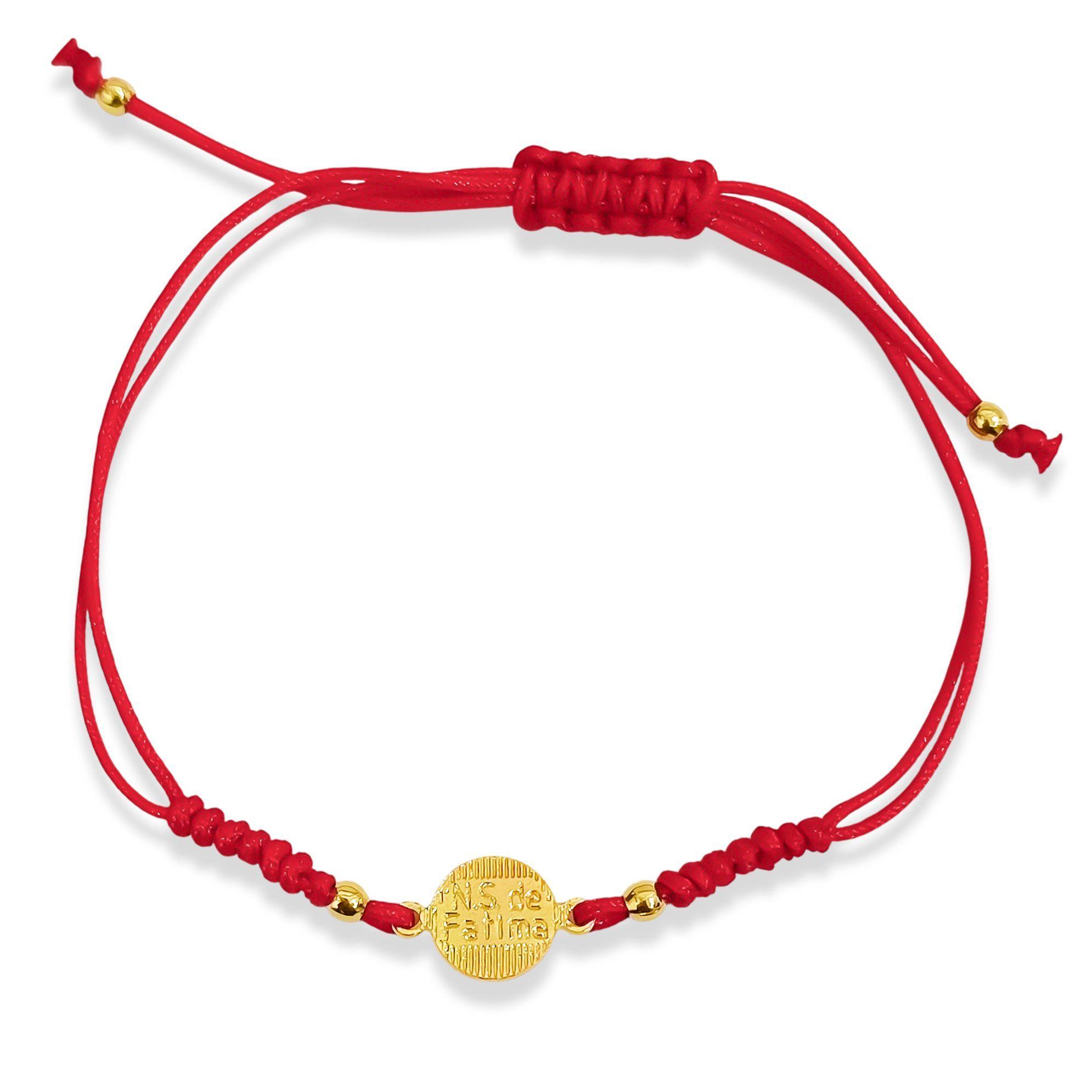 Pulsera Medalla Nuestra Señora De Fátima Enchapado Oro 18K Cordón Rojo-3