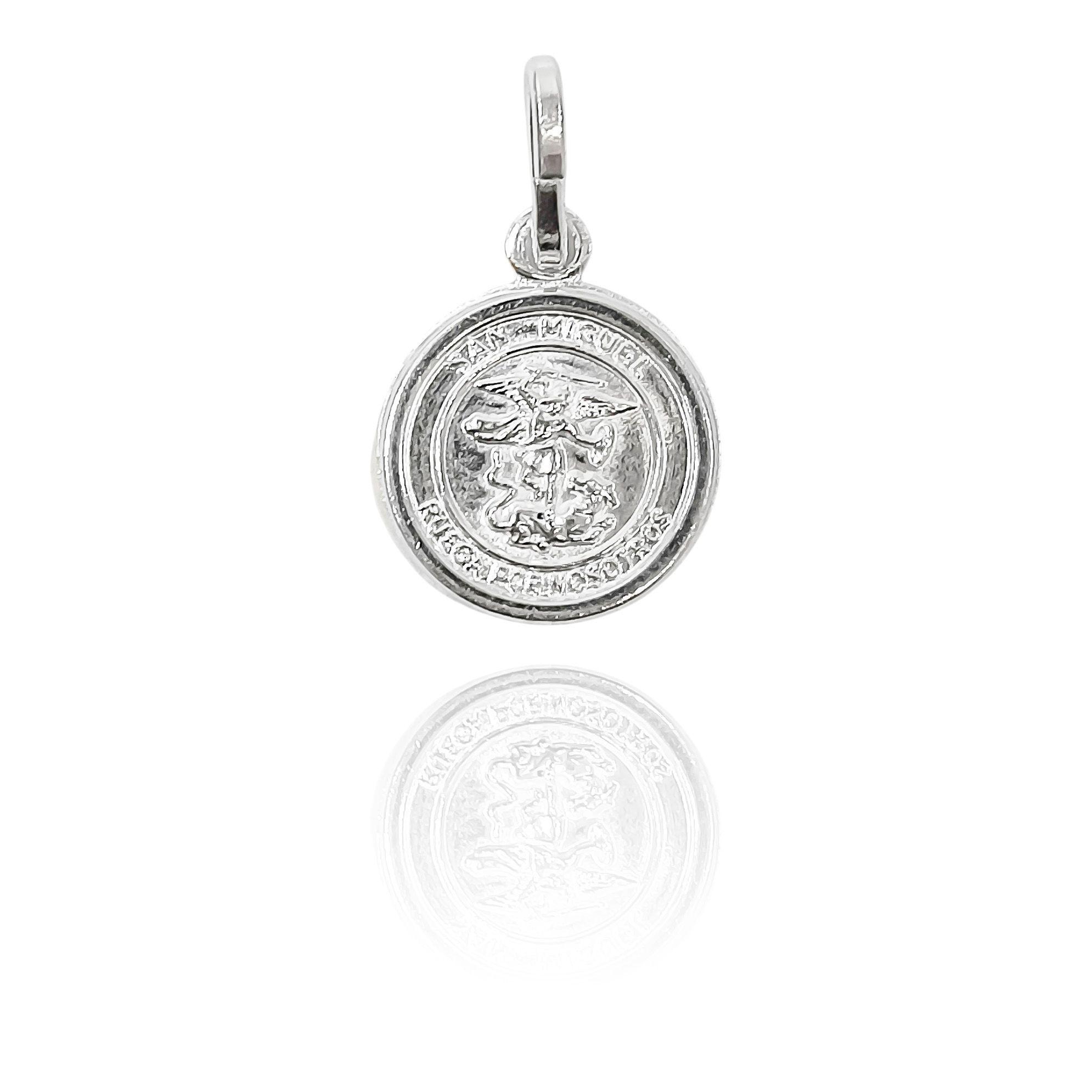 Colgante Medalla San Miguel Arcangel 12mm mini Plata Fina 925-3