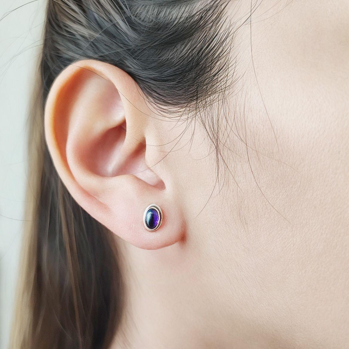 Aros Botón Óvalo Amatista Plata Fina 925-2