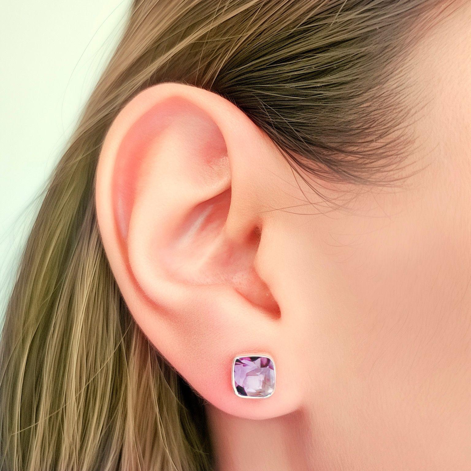 Aros Cuadrado Amatista Facetado 7mm Plata Fina 925-2