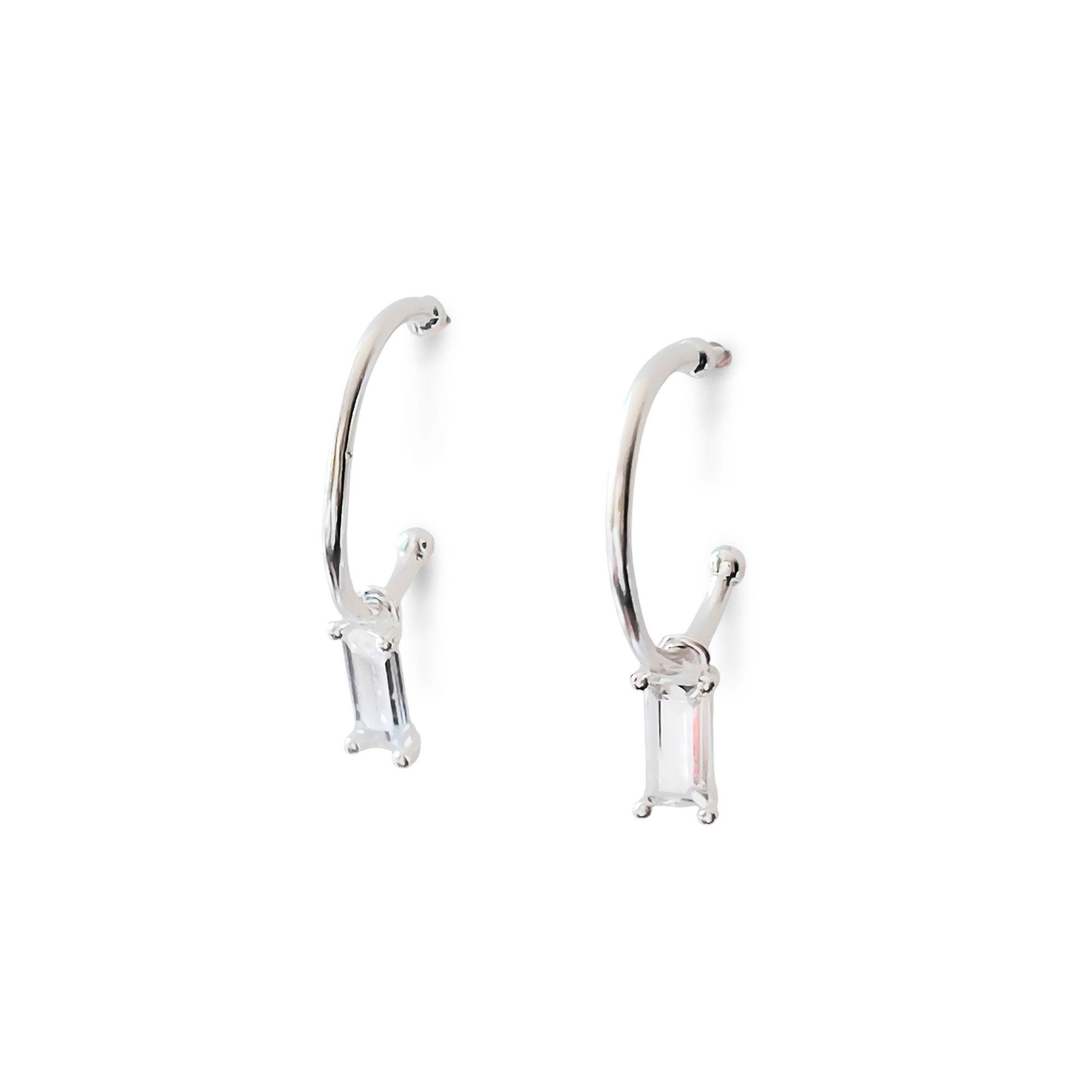 Aros Argolla Circón Rectángulo Plata Fina 925 -2