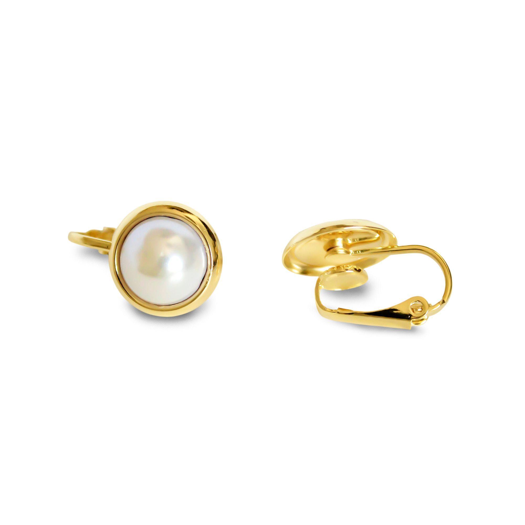 Aros Perla 10mm Clip Enchapado Oro 18K-2