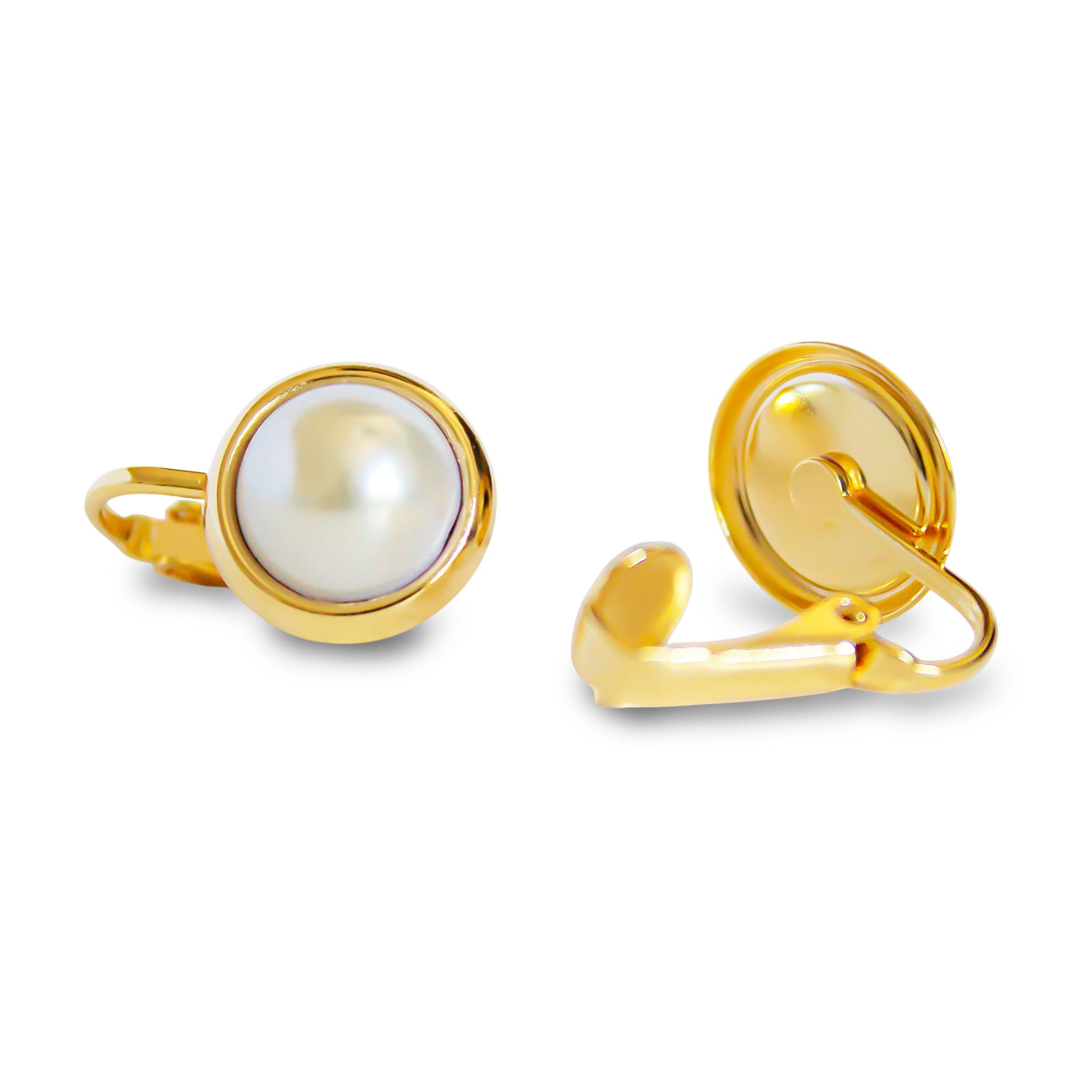 Aros Perla 10mm Clip Enchapado Oro 18K-3