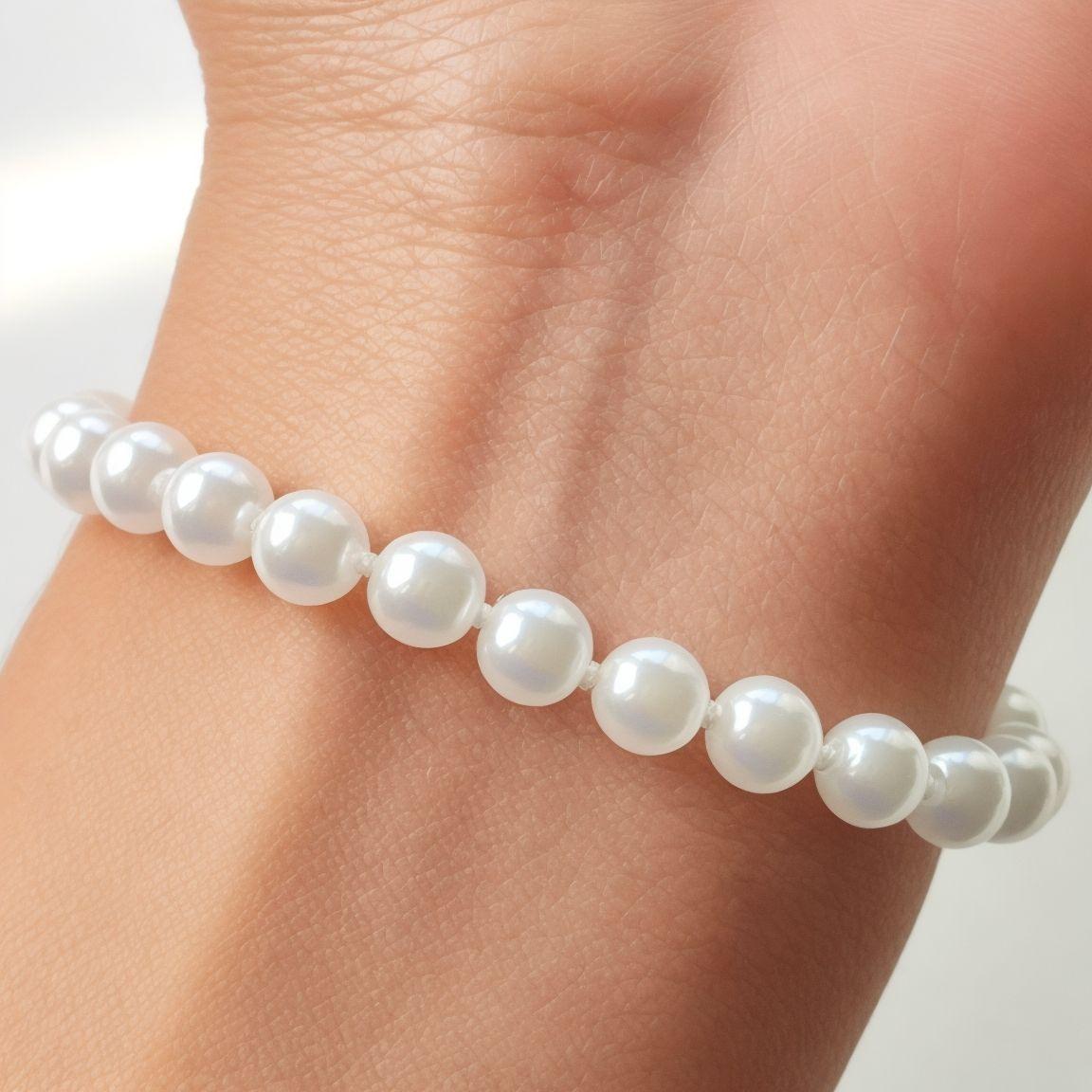 Pulsera Perlas Shellpearl 6mm nudos Plata Fina 925-2