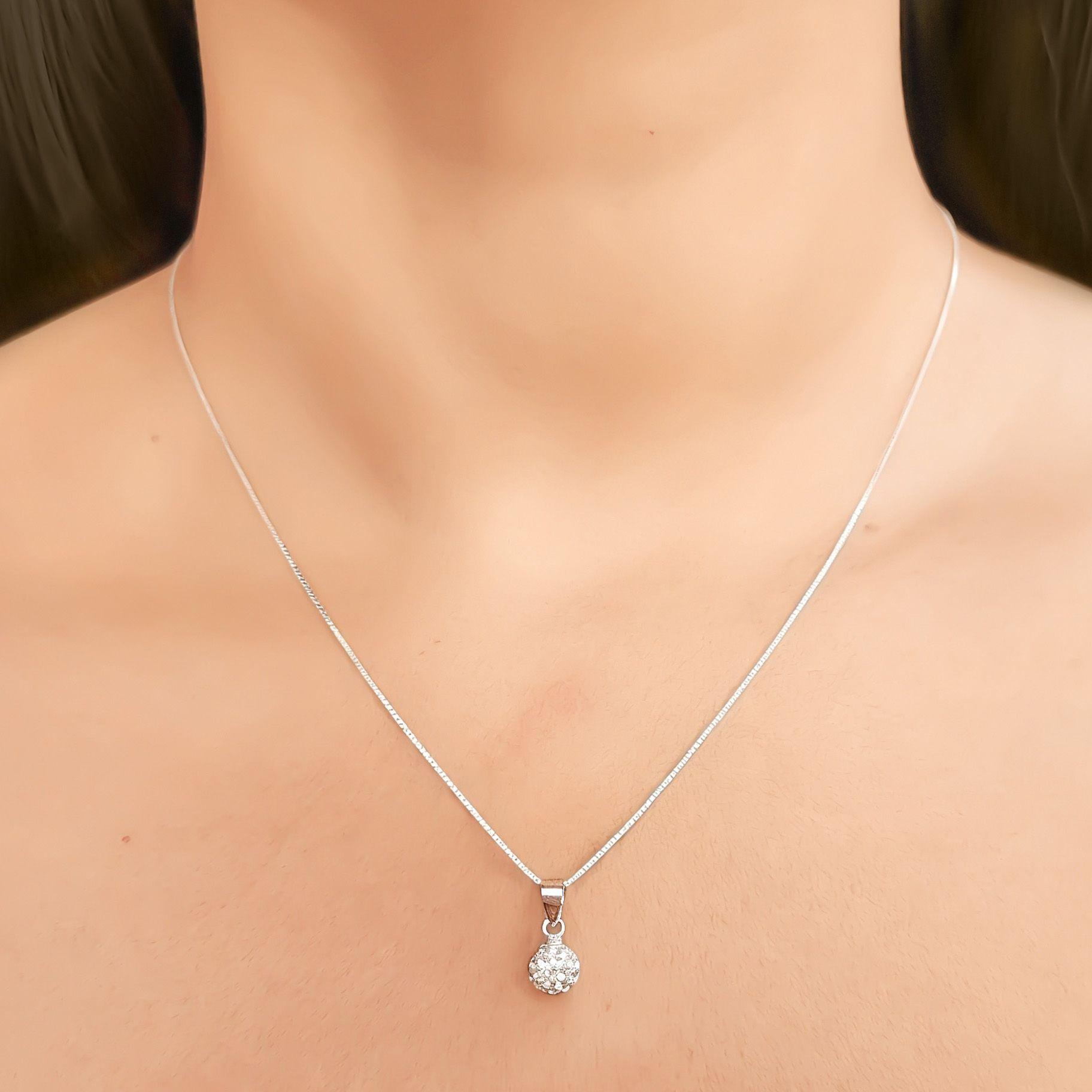 Collar Bola Disco Circones Plata Fina 925-1