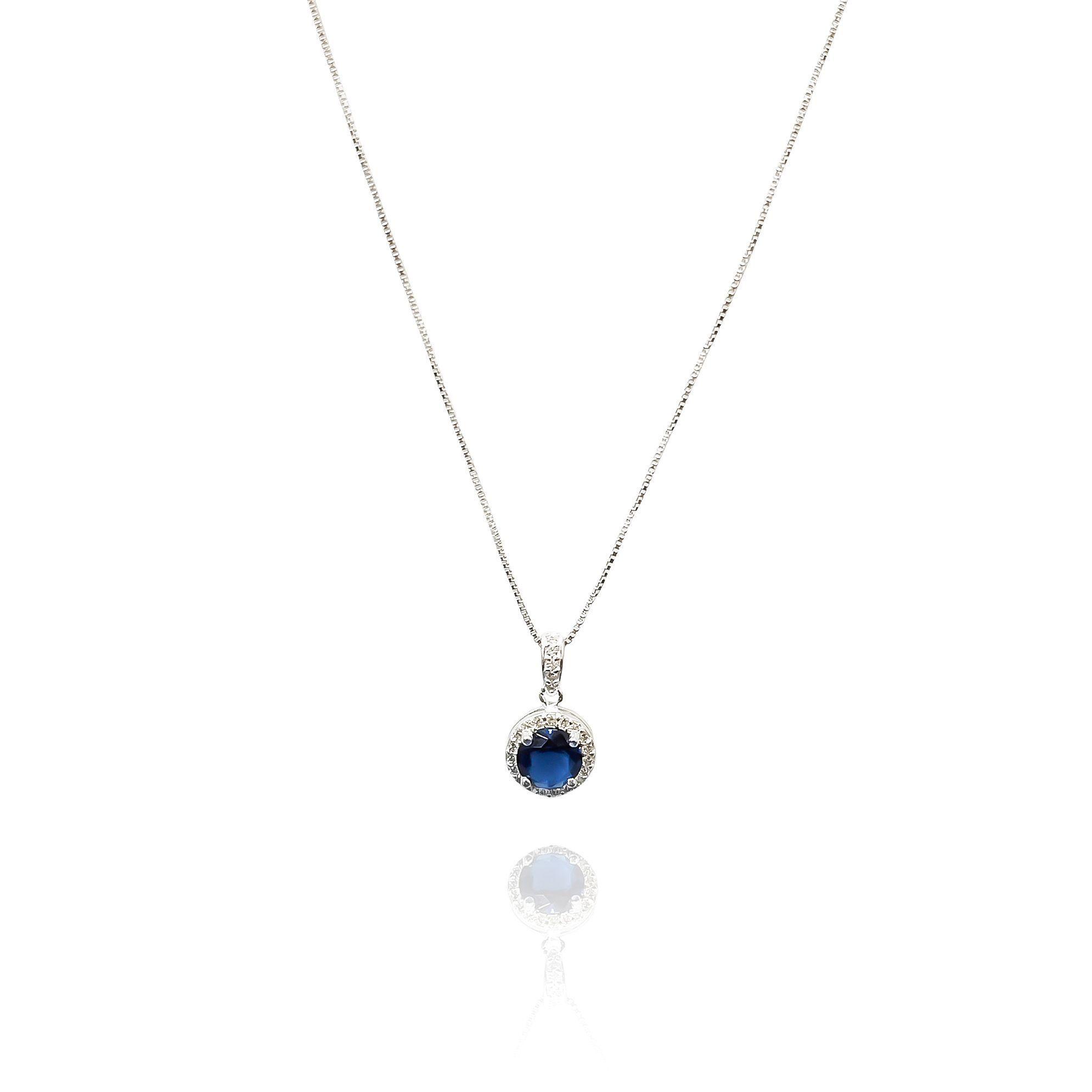 Collar Lady Circón Redondo Azul Blanco Plata Fina 925-0