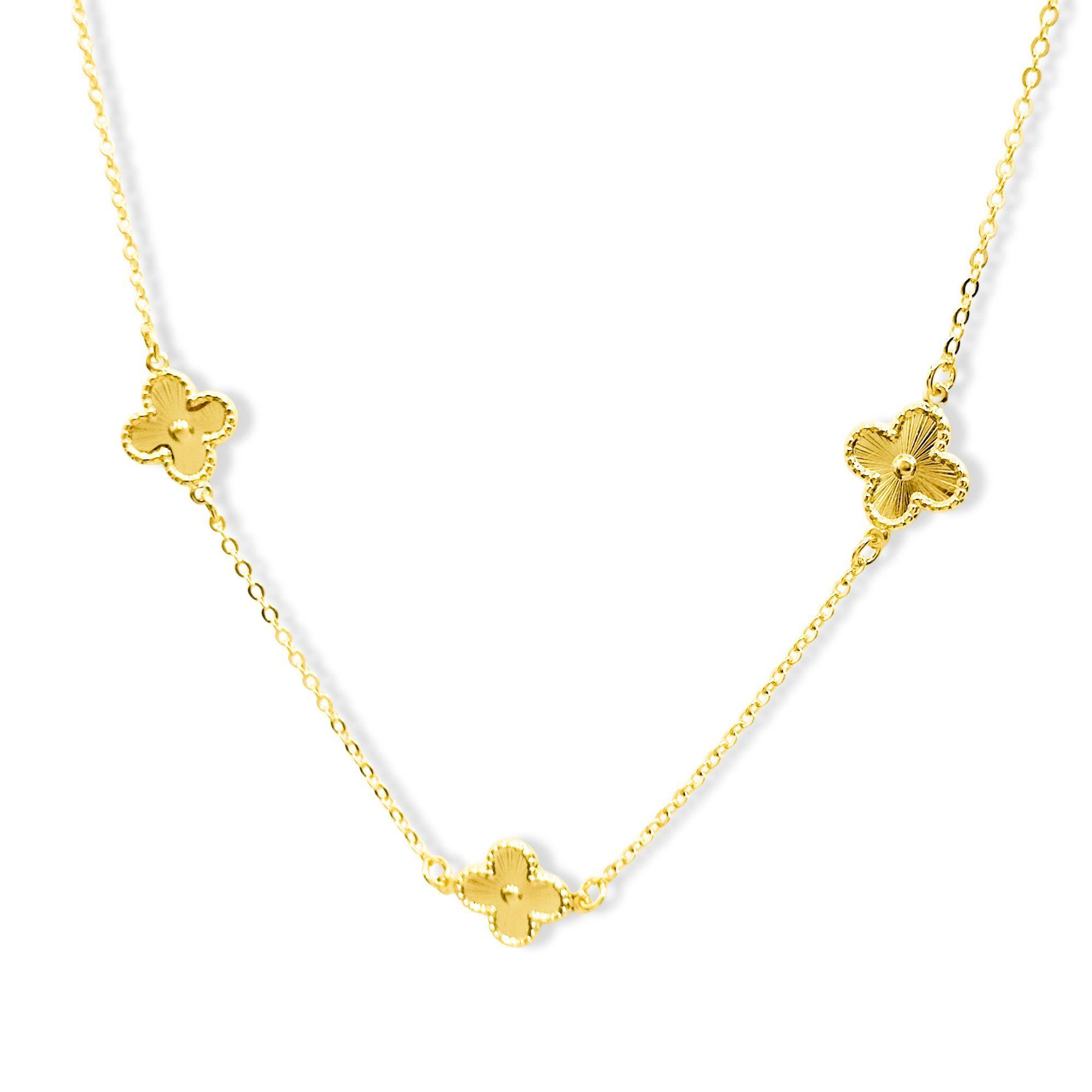 Collar Choker Trébol Satinado Punto Enchapado Oro 18K-2