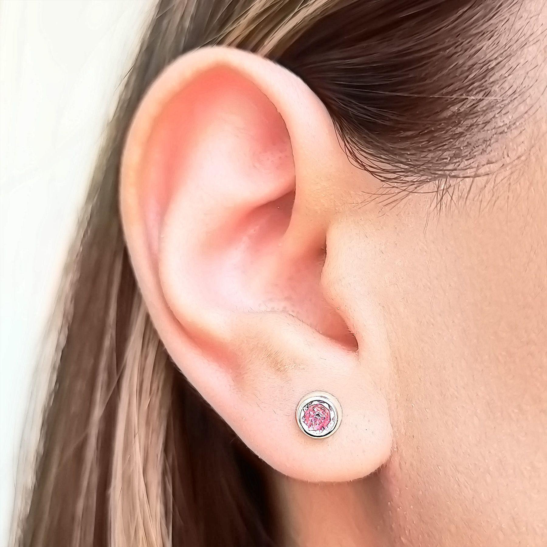 Aros Circón Rosado Solitario 5mm Plata Fina 925-2