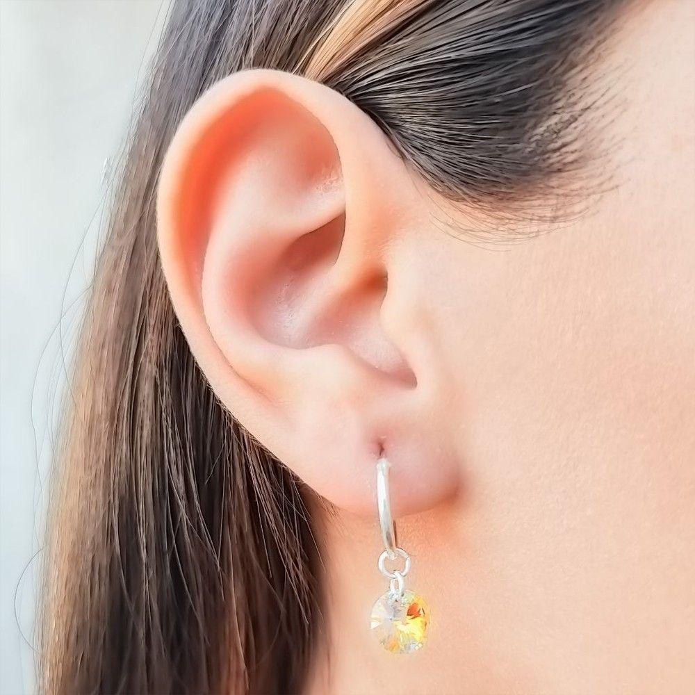 Aros Argollas Cristal Austríaco Aurora Boreale Plata Fina 925-2