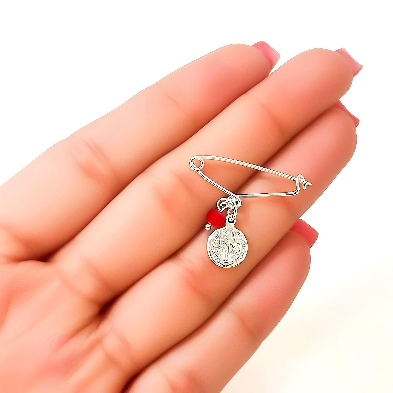 Prendedor Bebé San Benito Cristal Rojo Enchapado En Plata-2