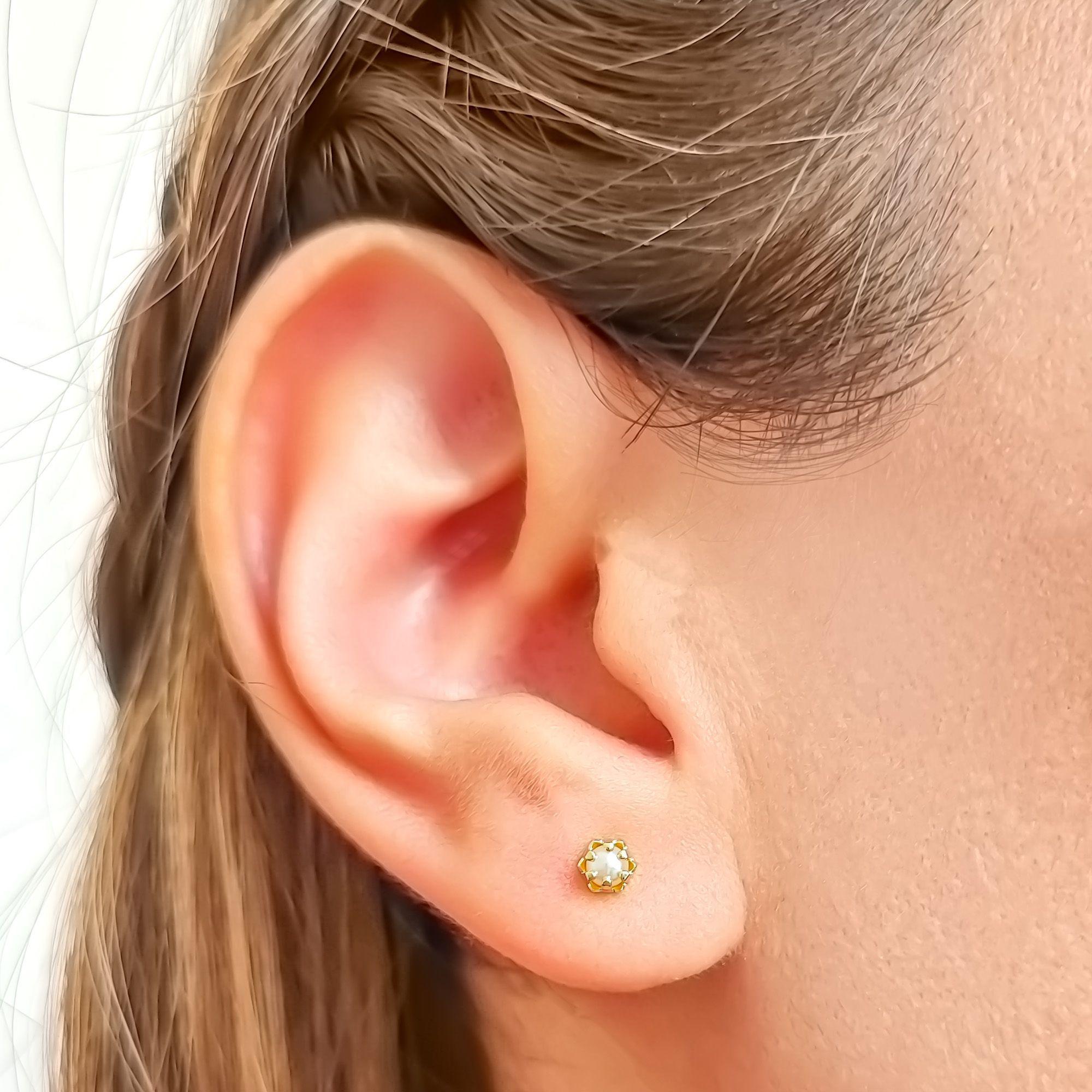 Aros Bebé Perla 3mm Enchapado Oro 18K-1