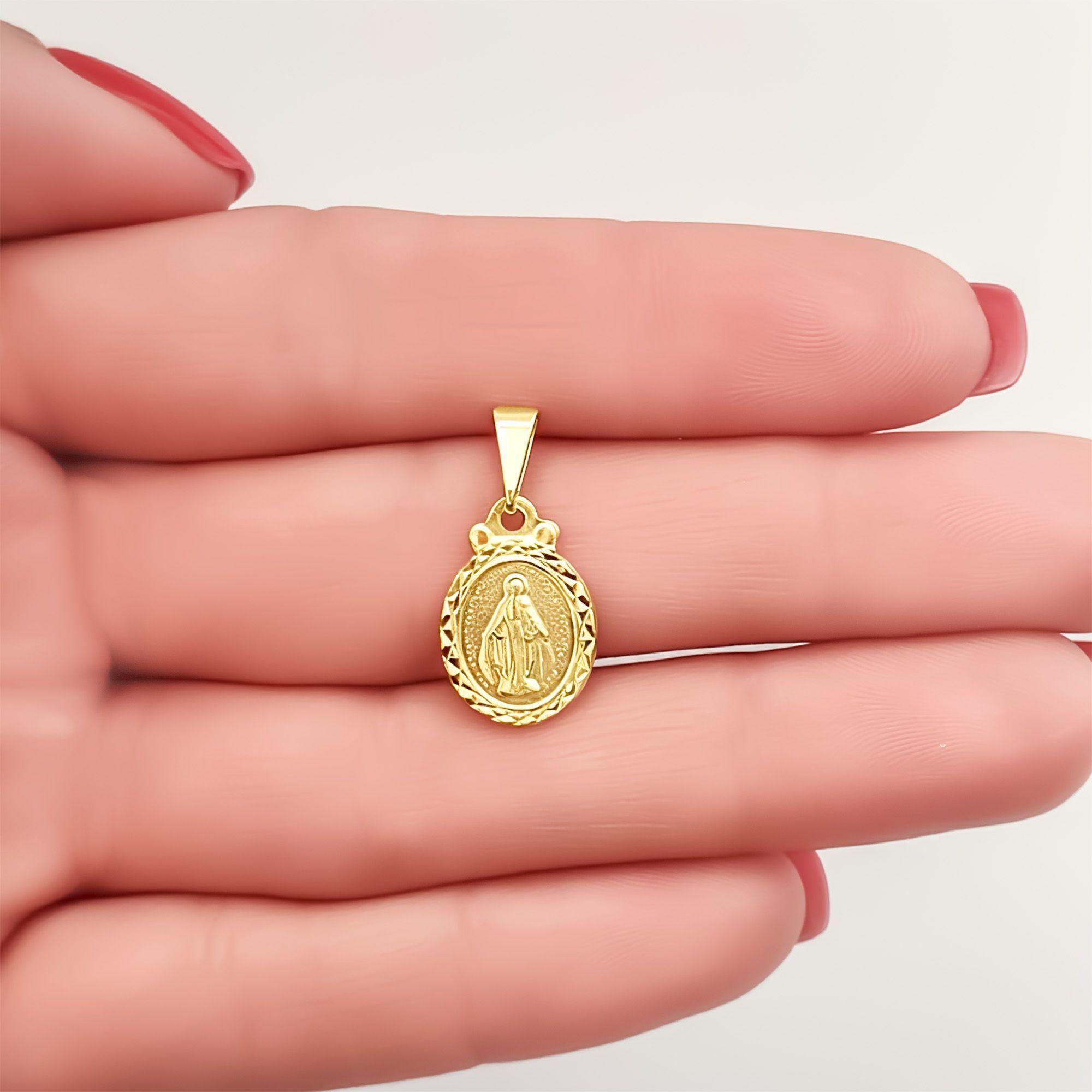 Colgante Medalla Virgen De Los rayos 11mm Borde Ovalada Enchapado Oro 18K-3