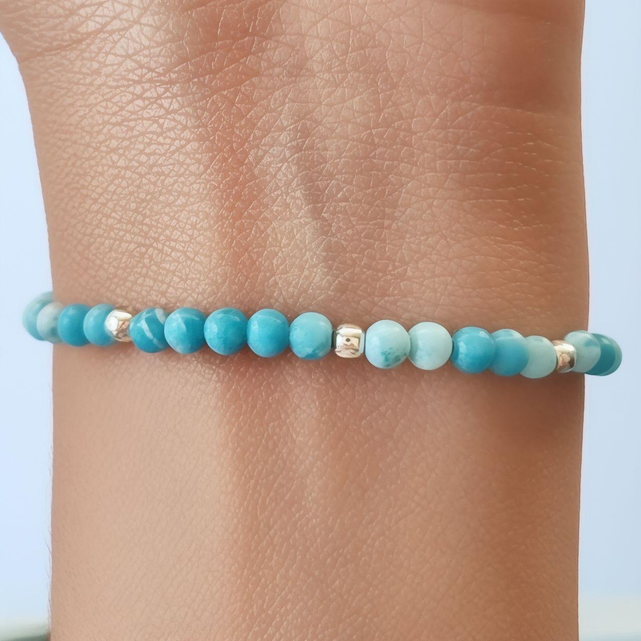 Pulsera Larimar 4mm Plata Fina 925-2