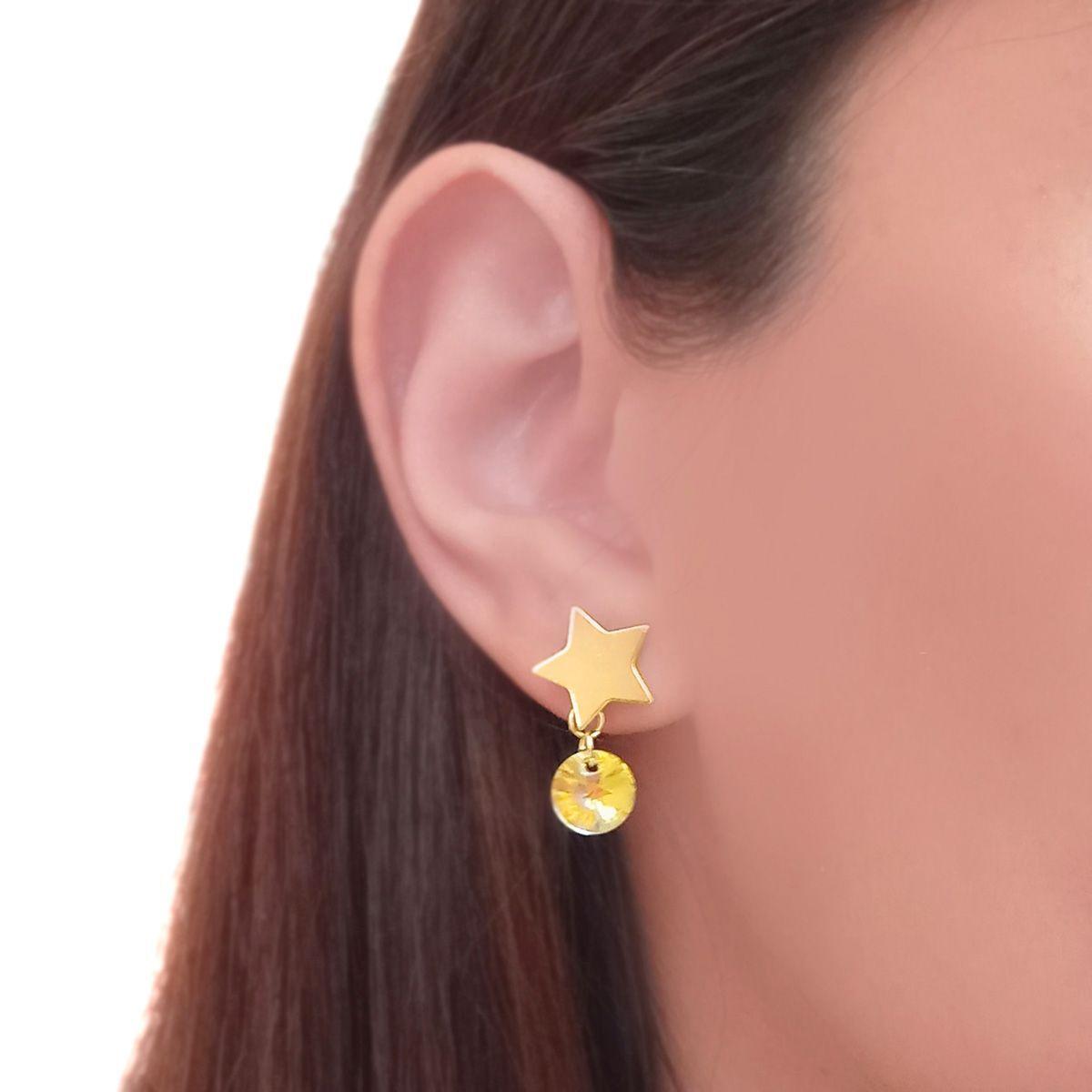 Aros Estrella Cristal Austriaco Aurore Boreale Enchapado Oro 18K-2