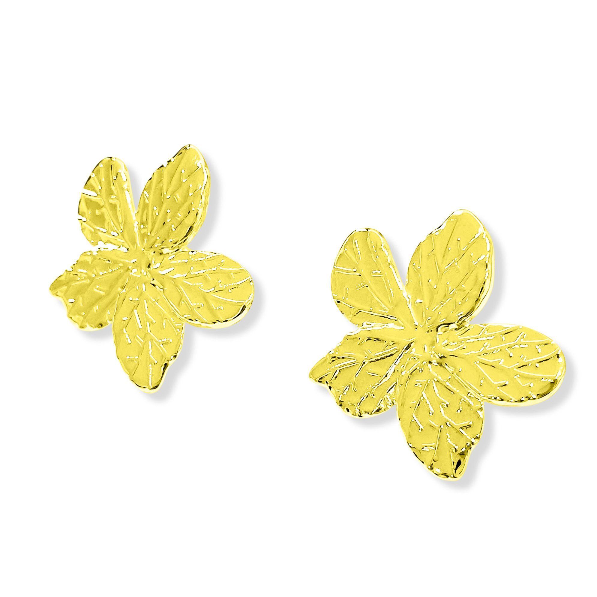 Aros Flor Pétalos Ramificados Enchapados Oro 18K-2