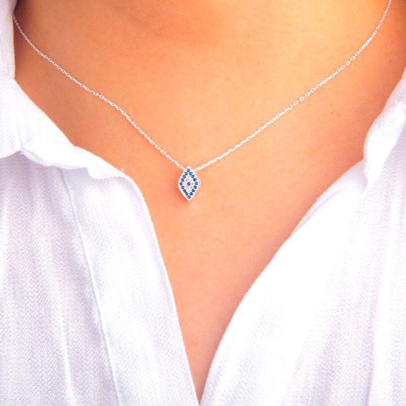Collar Ojo Turco Circón Rombo Plata Fina 925-2