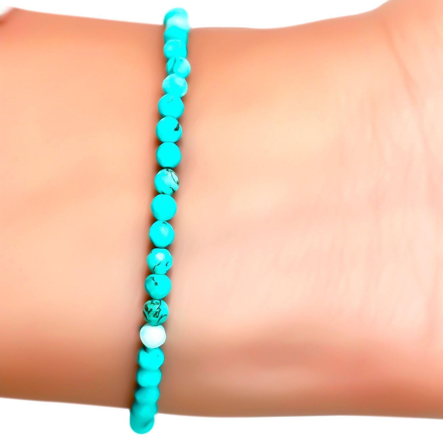 Pulsera Turquesa Facetada 3mm Plata Fina 925-2