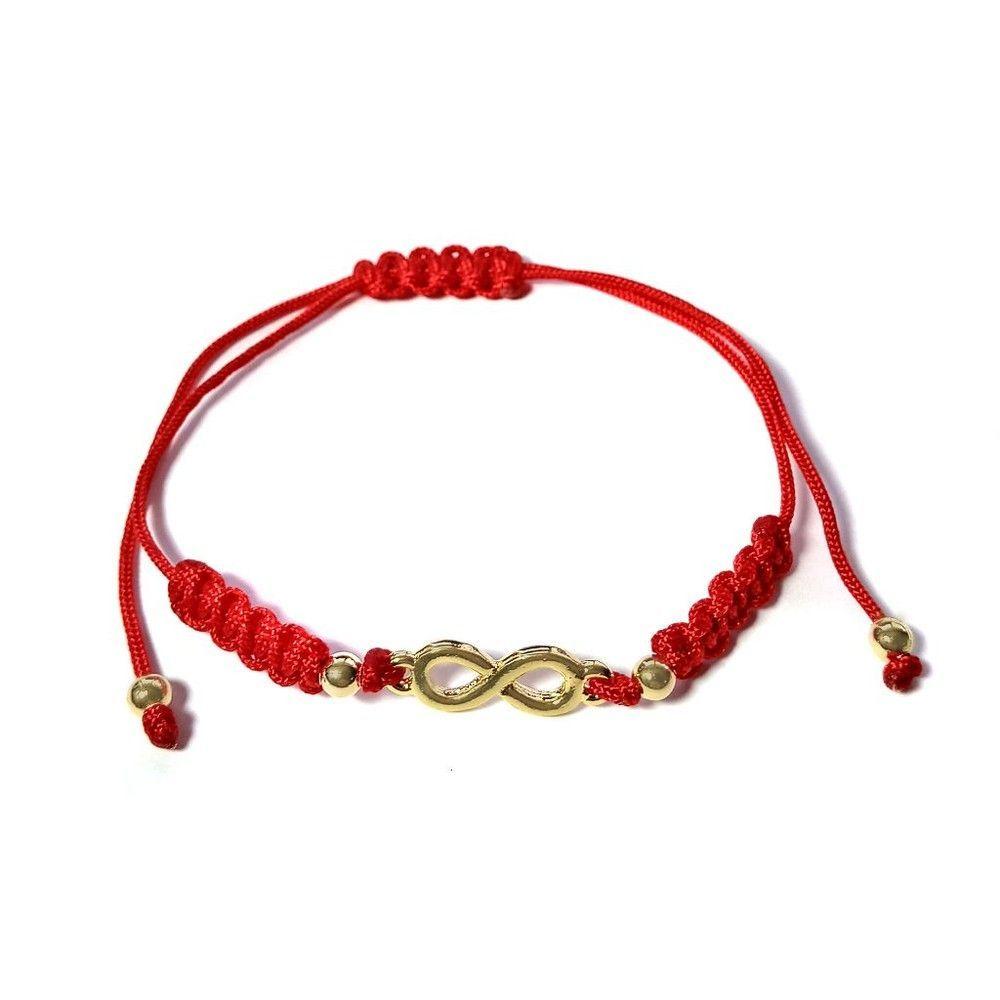 Pulsera Infinito Enchapado Oro 18K Cordón Rojo-0