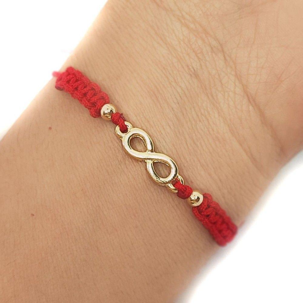 Pulsera Infinito Enchapado Oro 18K Cordón Rojo-1