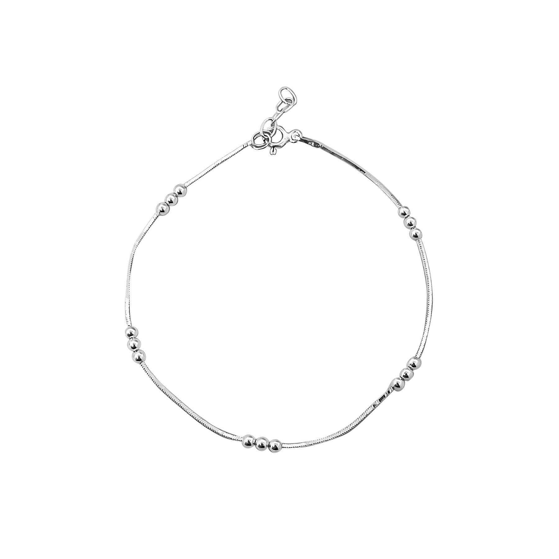 Pulsera Cola De Topo Cuadrada Bolitas Plata Fina 925-0