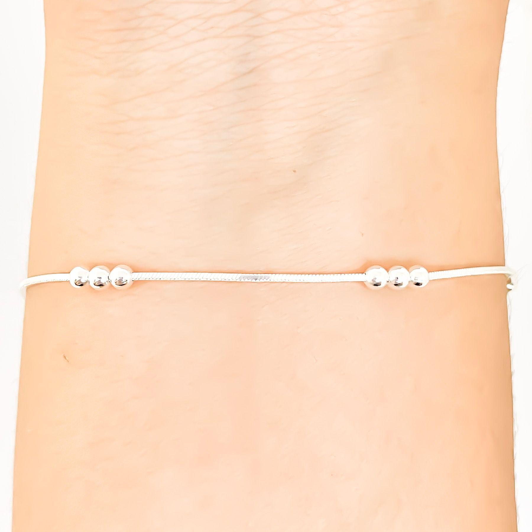 Pulsera Cola De Topo Cuadrada Bolitas Plata Fina 925-1
