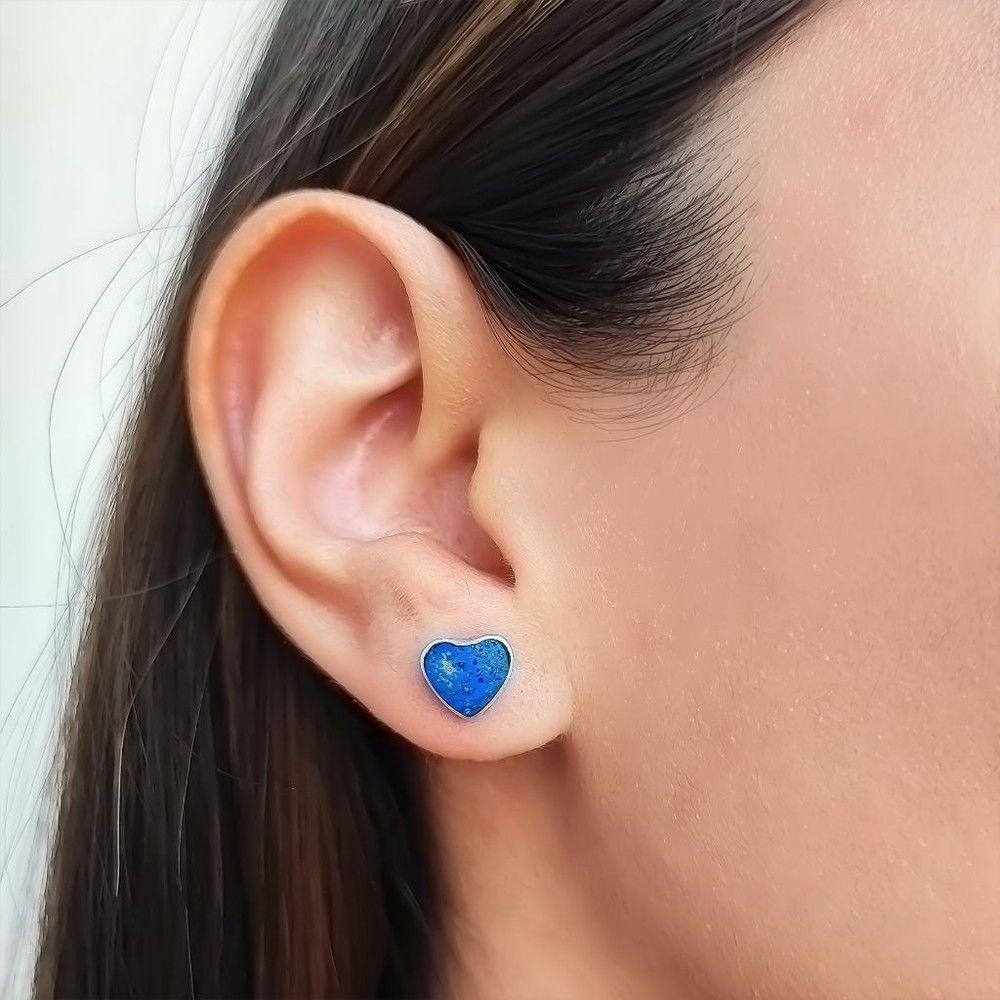 Aros Corazón Lapislázuli Plata Fina 925-1