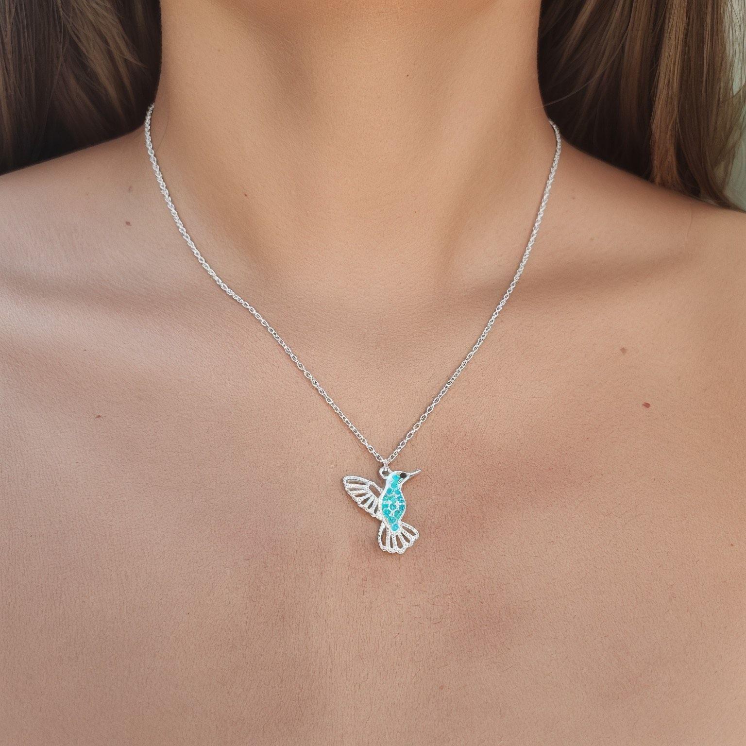 Collar Colibrí Cristal Plata Fina 925-2