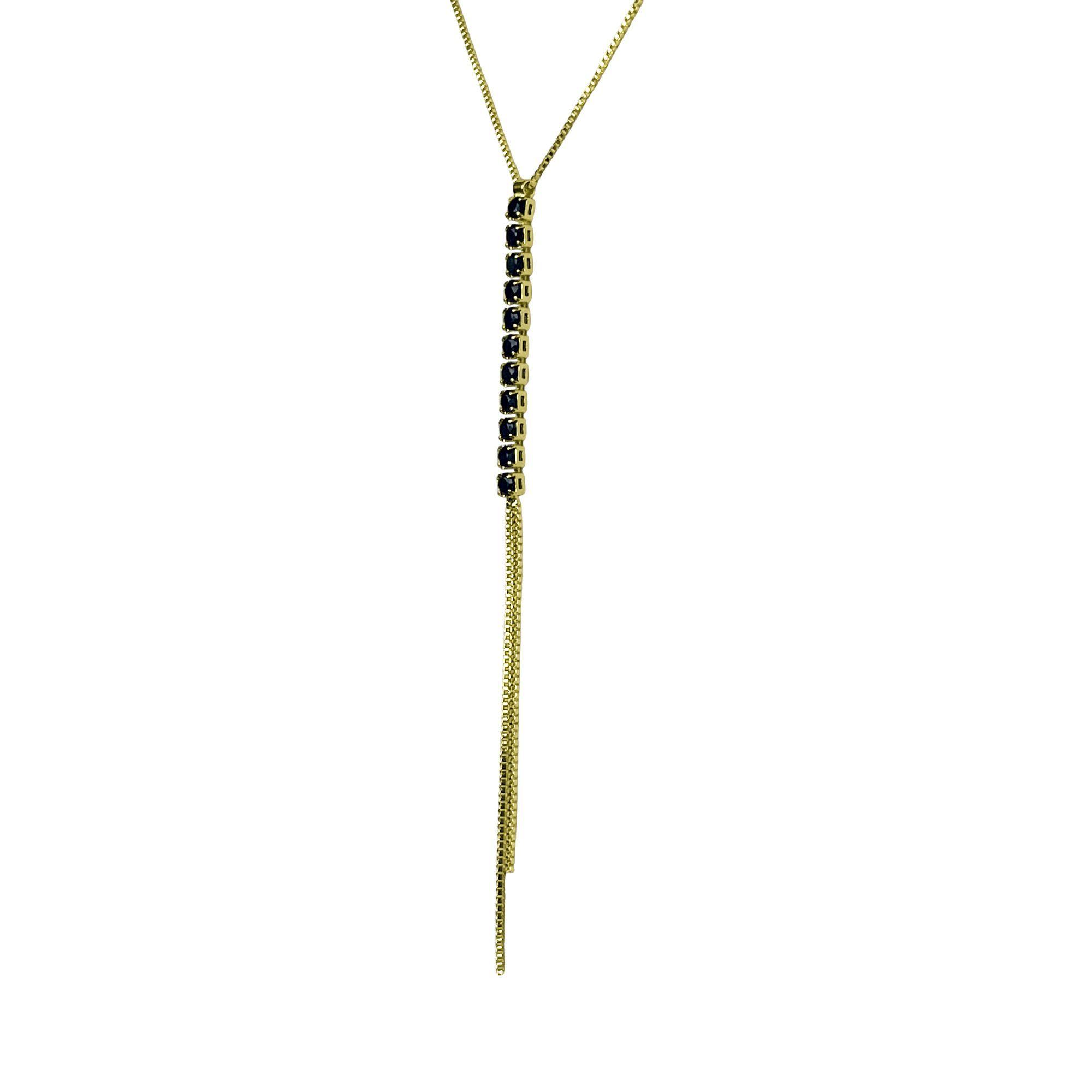Collar Corbatero Barra Circón Negro Colgante Enchapado Oro 18K-2