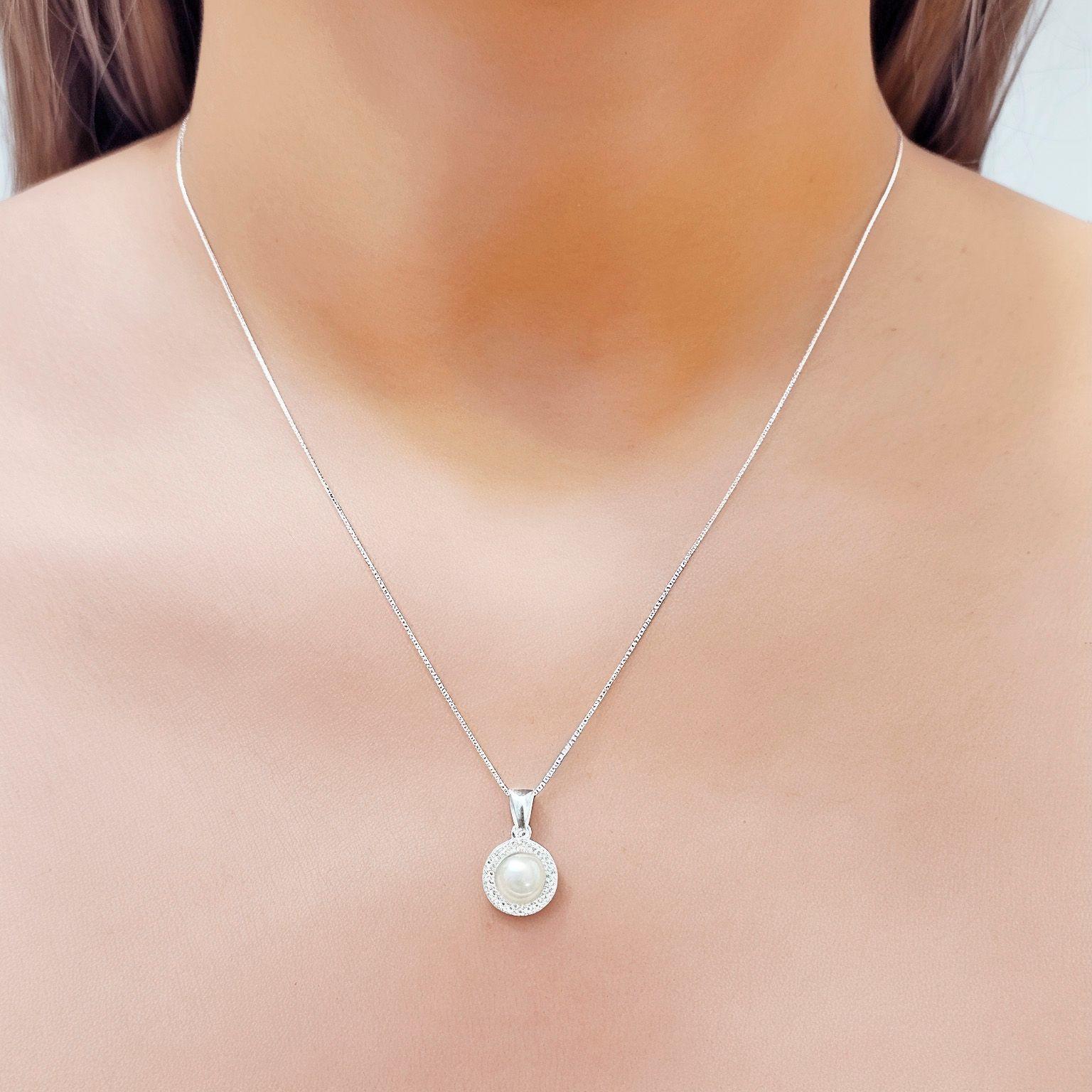 Collar Perla Cintillo Circ n Plata Fina 925-2