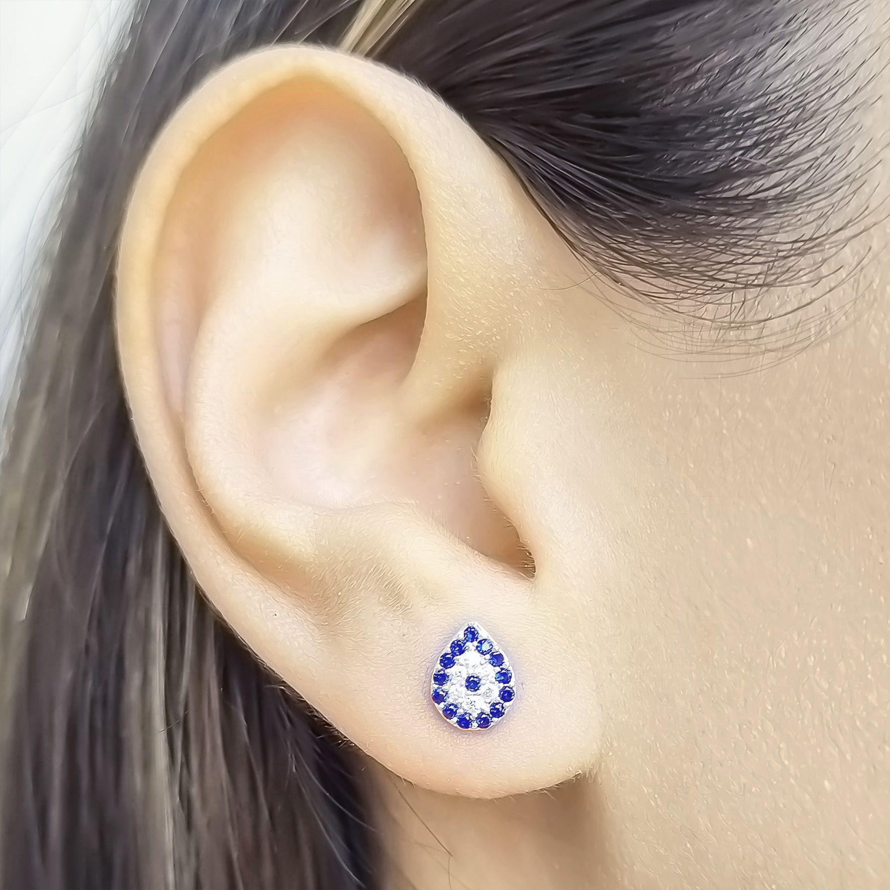 Aros Ojo Turco Gota Circón Plata Fina 925-2