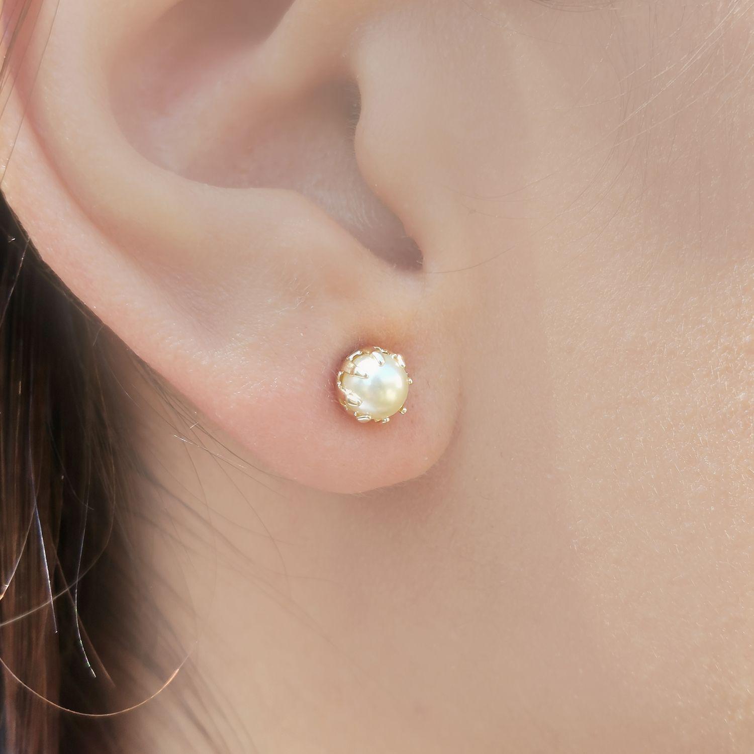 Aros Niña Perla Sintética 5mm Enchapado Oro 18K-2