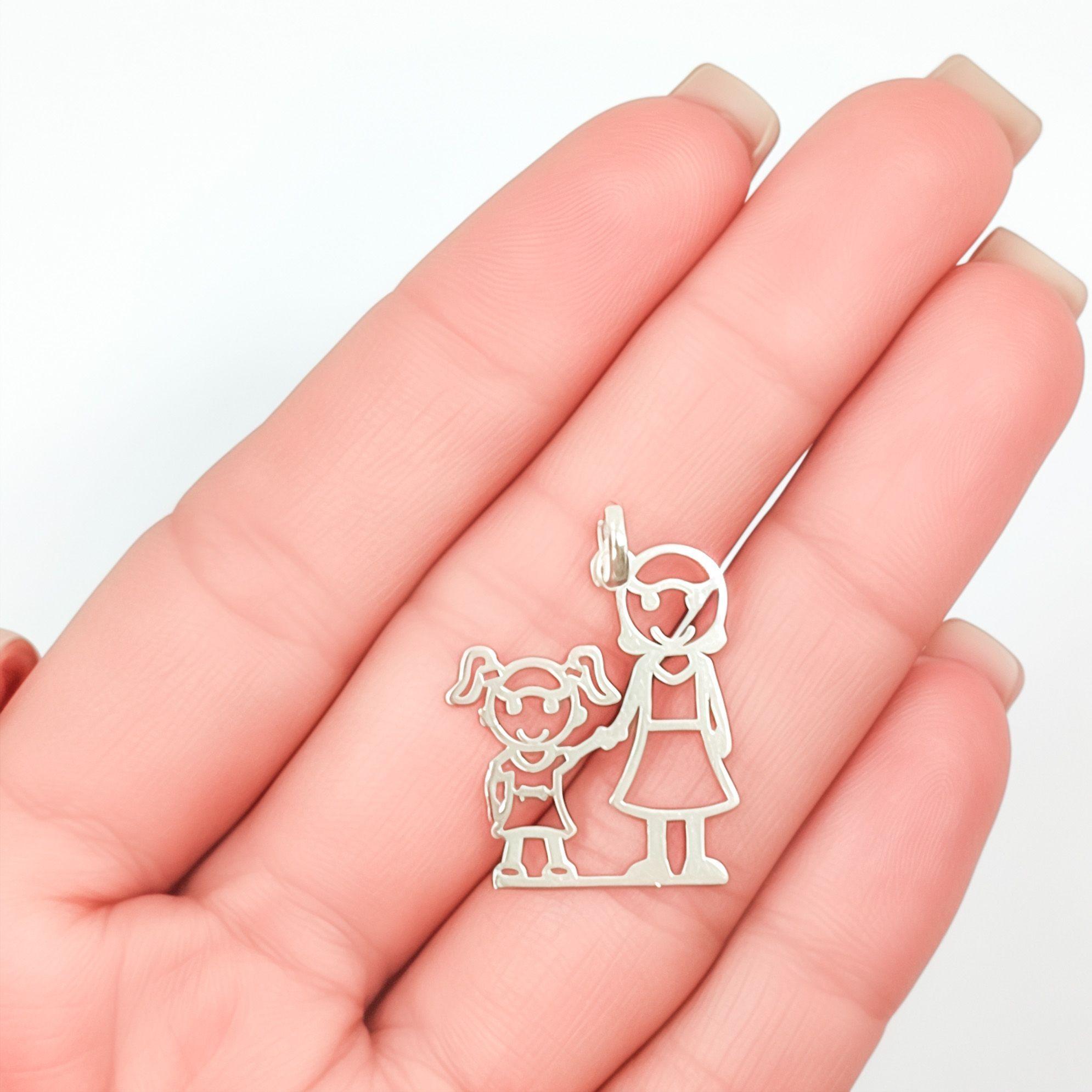 Colgante Madre Niña Calado Plata Fina 925-2