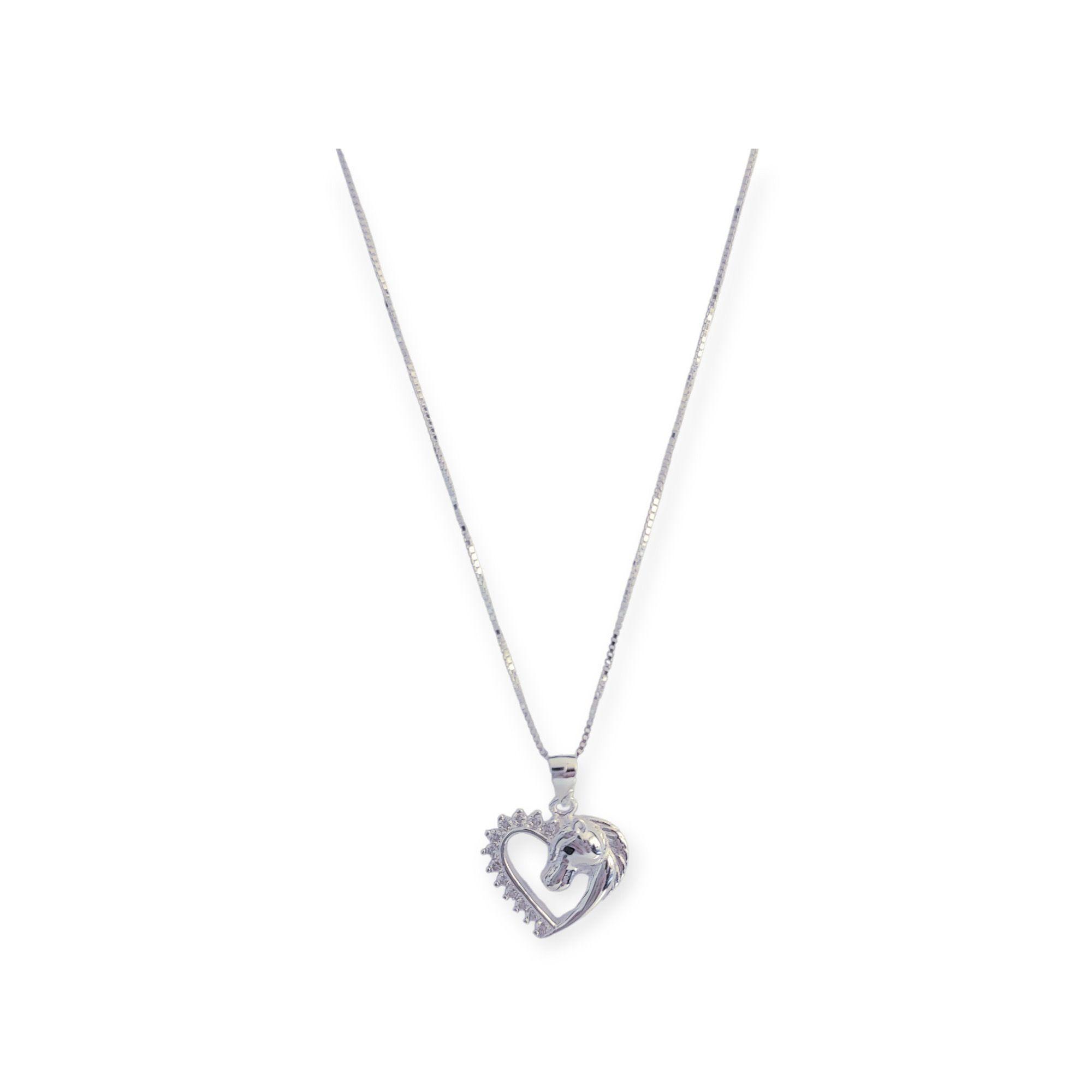 Collar Corazón Caballo Circón Plata Fina 925-2